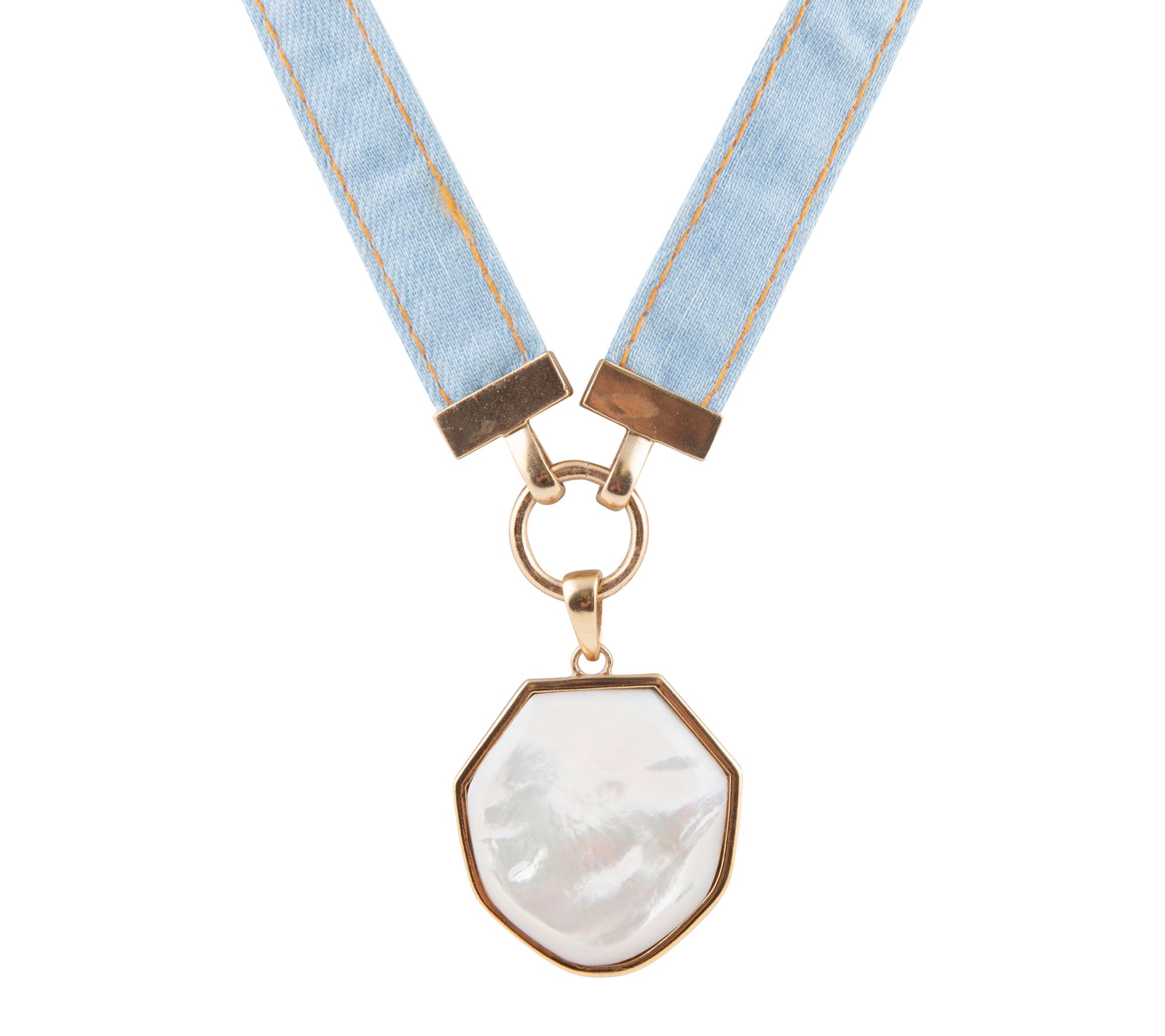 Barse Artisan Crafted White Mother of Pearl Ribbon Necklace