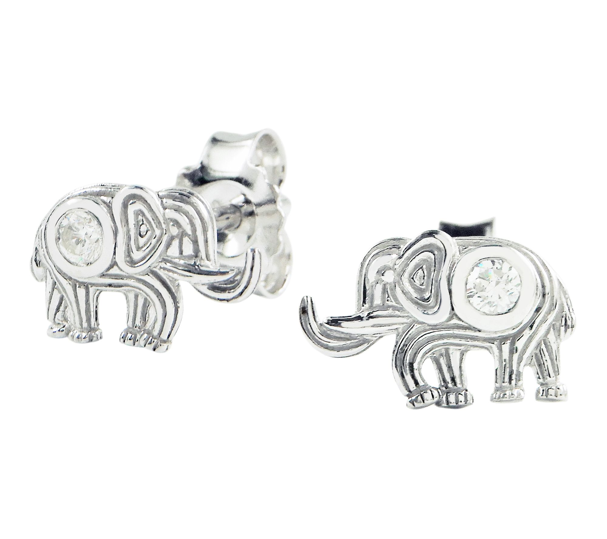 Diamonique Elephant Button Earrings, Sterling Silver