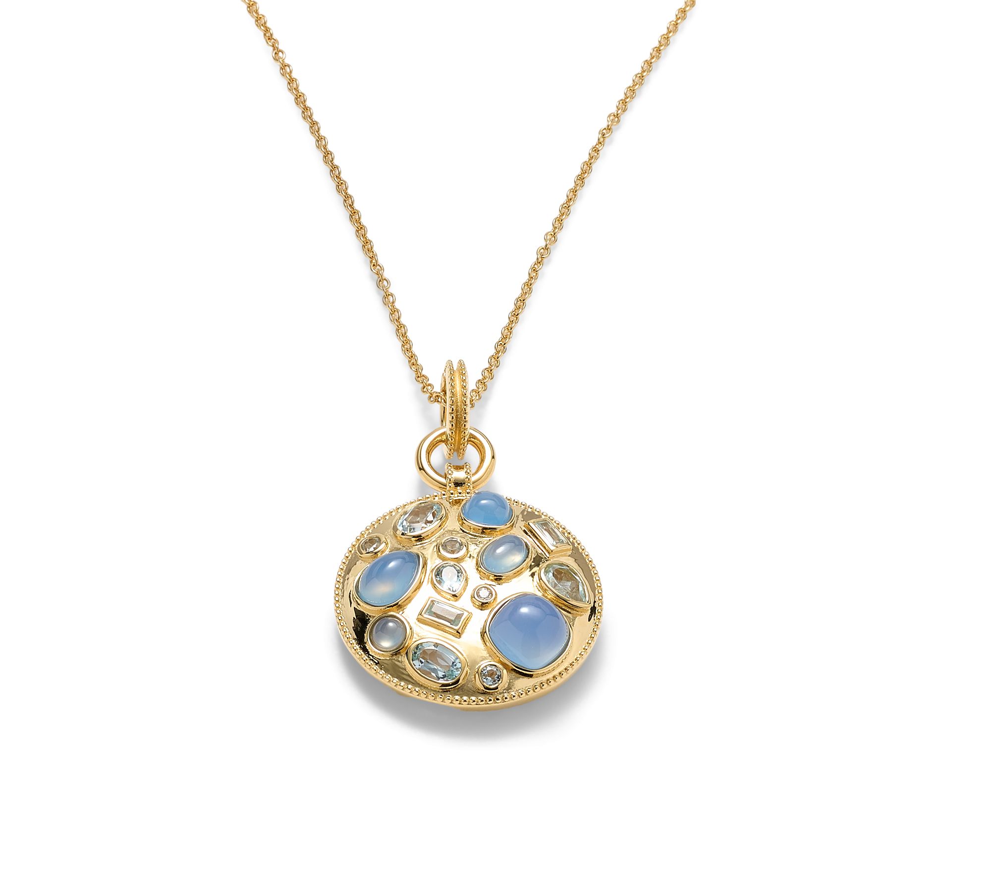 Affinity Gems Cluster Dangle Blue Chalcedony & Topaz Disc Necklace, Sterl
