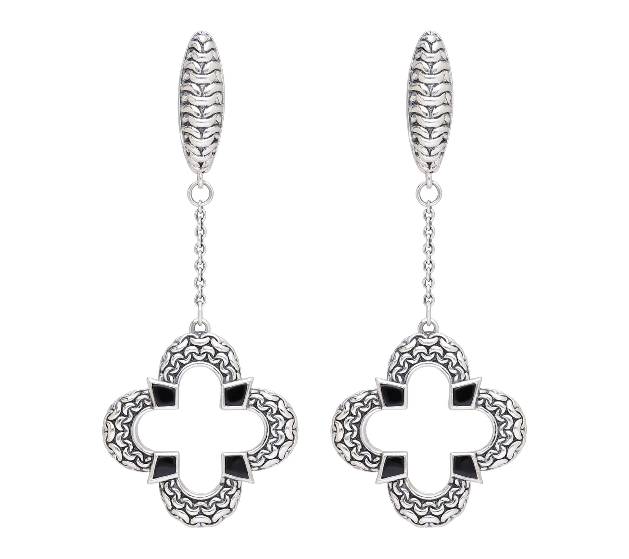 Tiffany Kay Studio Sterling Purl Knit Onyx Clover Earrings