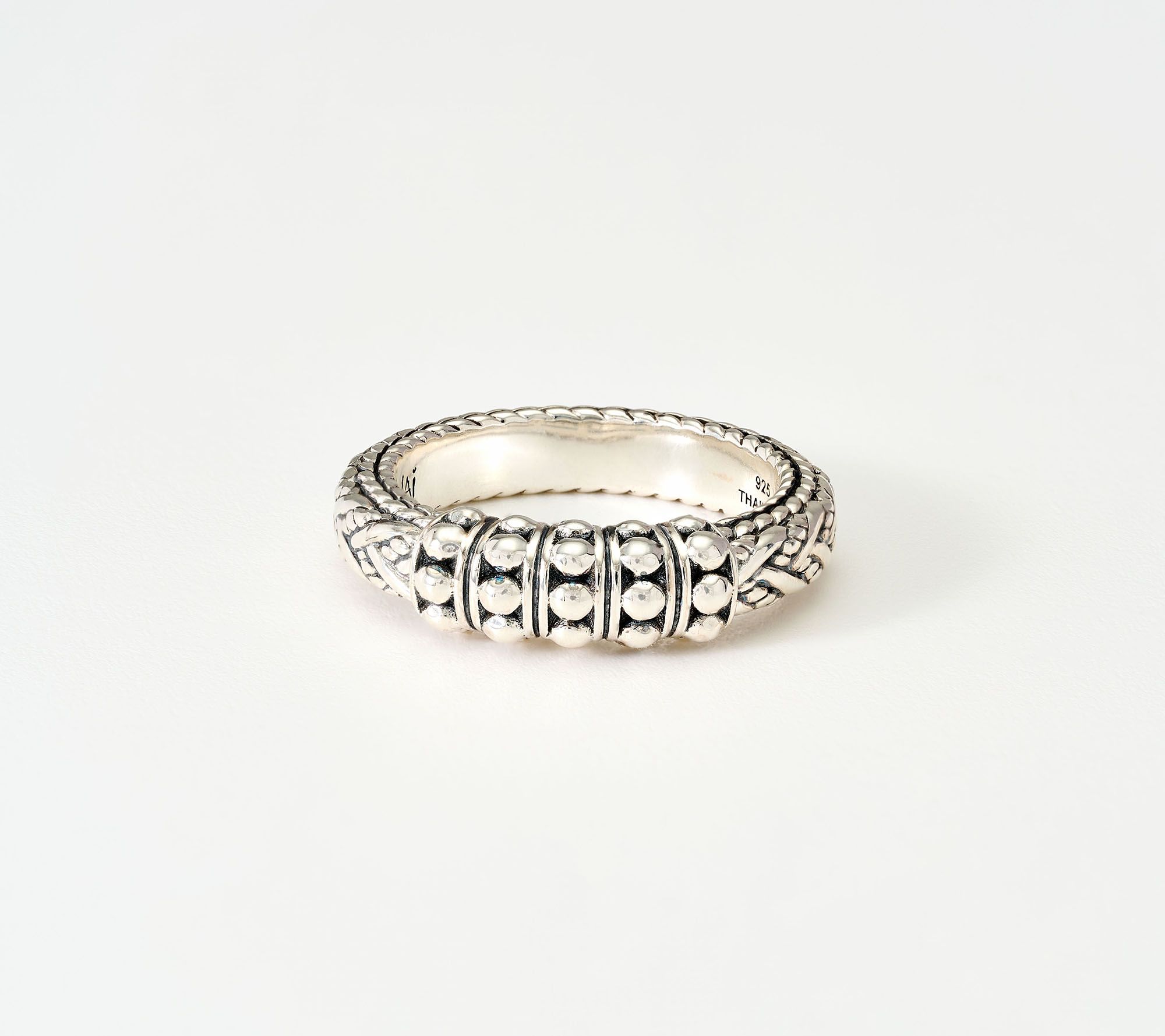 JAI Sterling Silver Legacy Woven & Shimmer Bead Band Ring