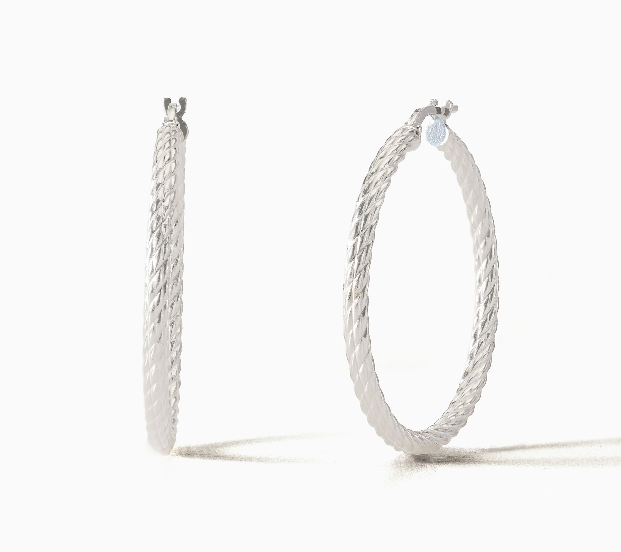 UltraFine 950 Silver 1.5" D/C Round Tube Hoop Earrings