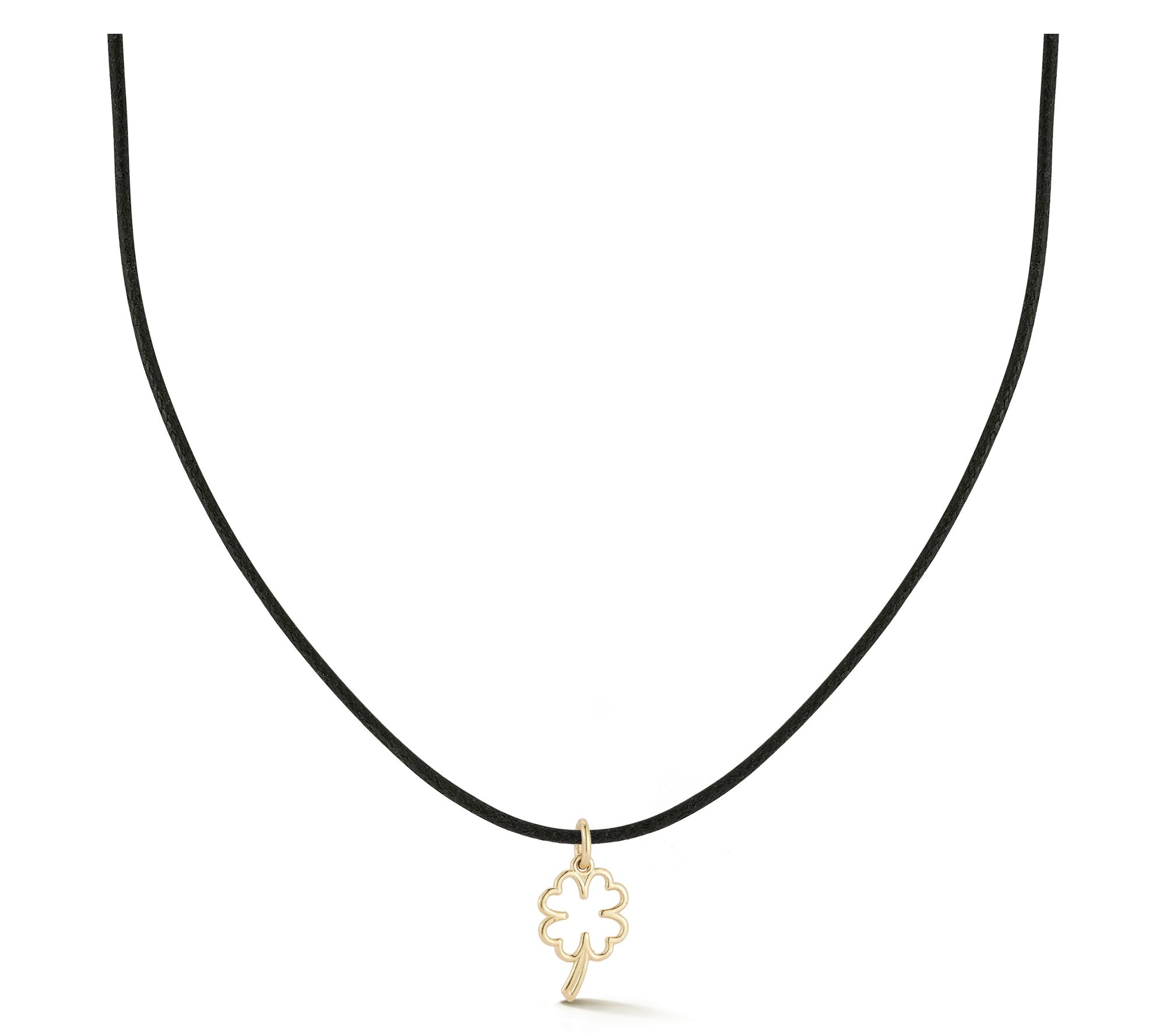 Italian Gold Clover Pendant w/ Black Cord Chain, 14K