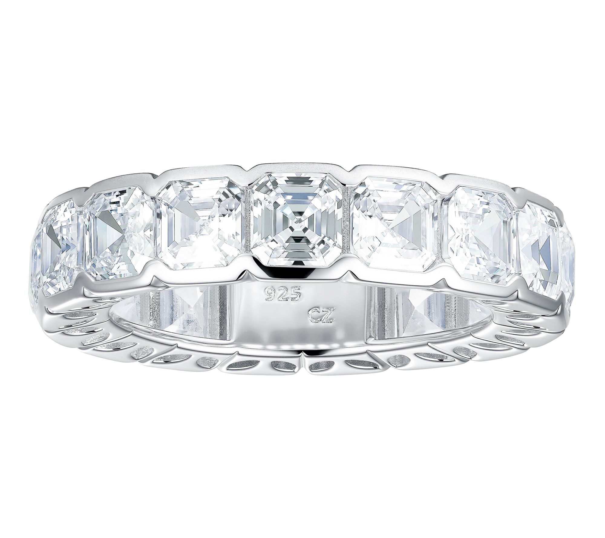 Diamonique Asscher Bezel Set Eternity Band Ring, Sterling Silve