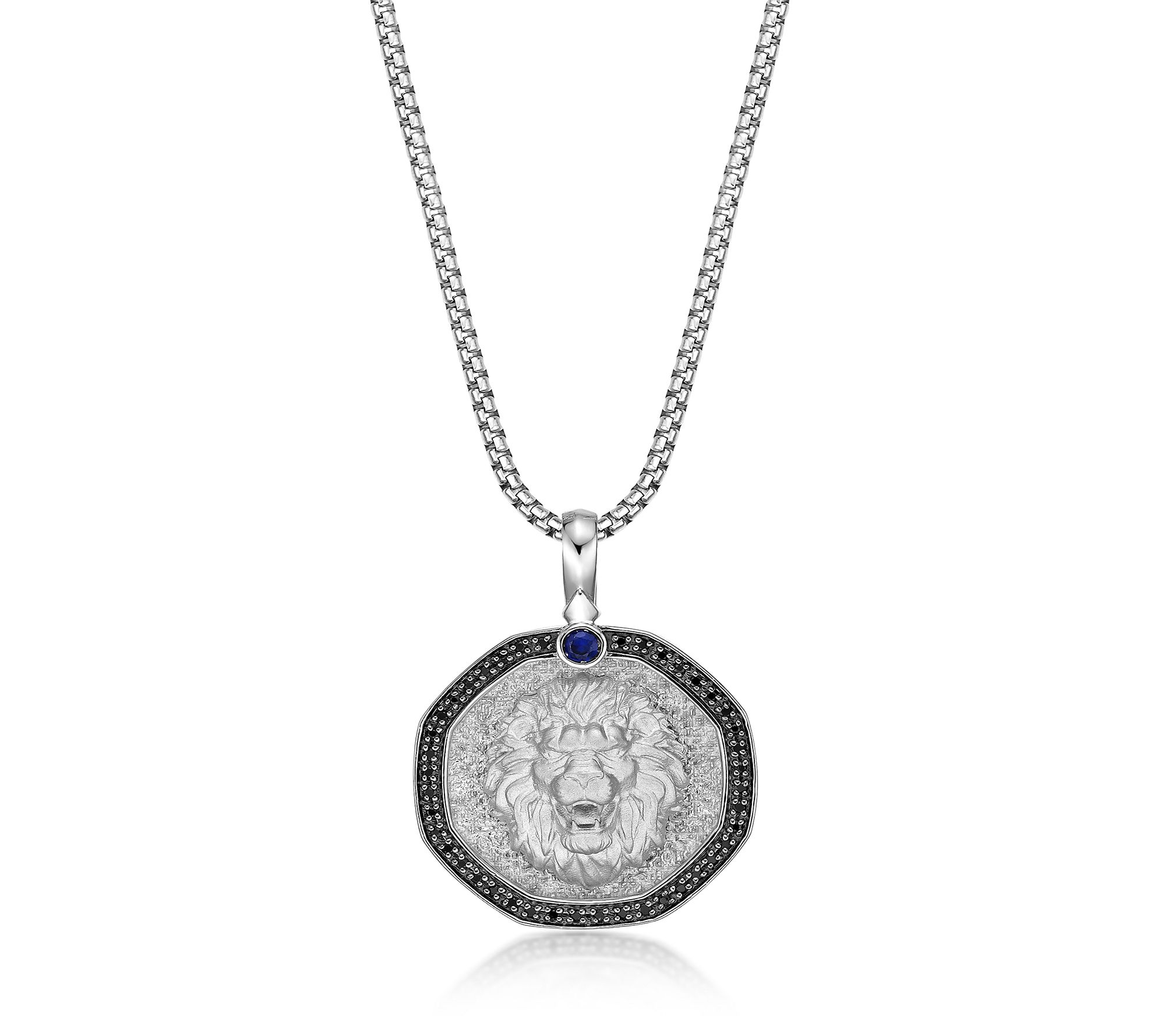 LYNX Men's Sapphire & Black Diamond Lion Pendant w/ Chain