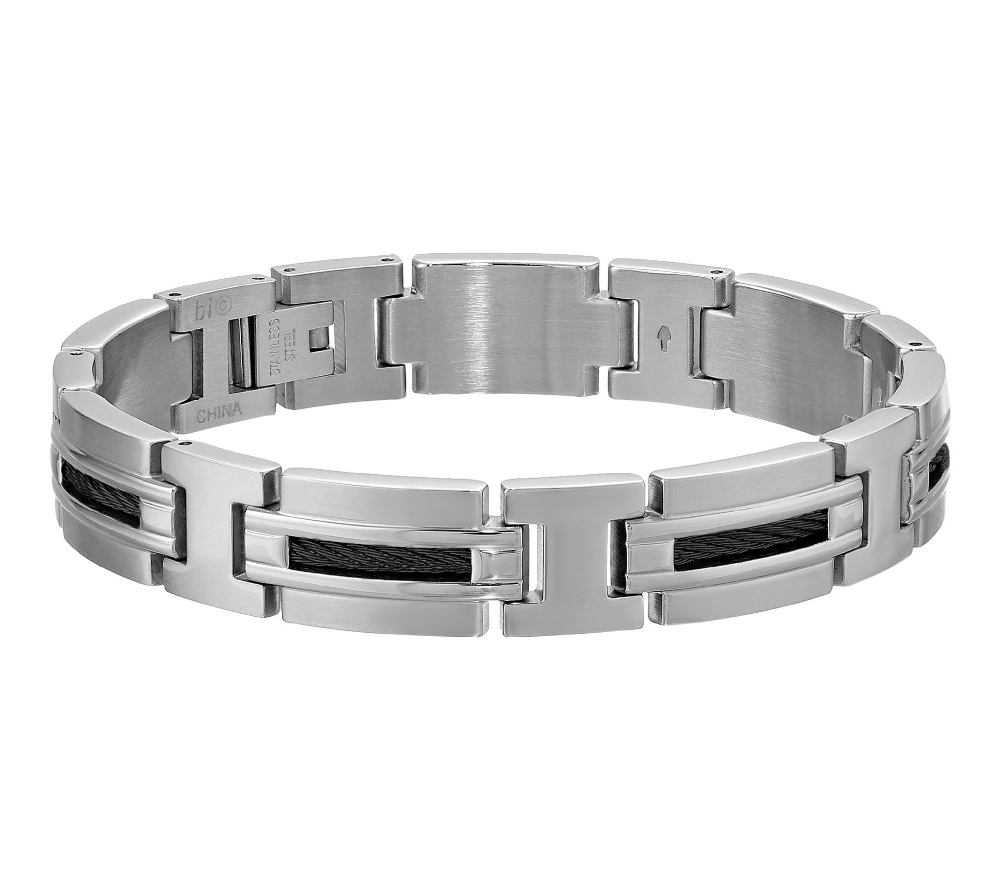 LYNX Men's Stainless Steel Black Ion Plated Cable Link Bracelet