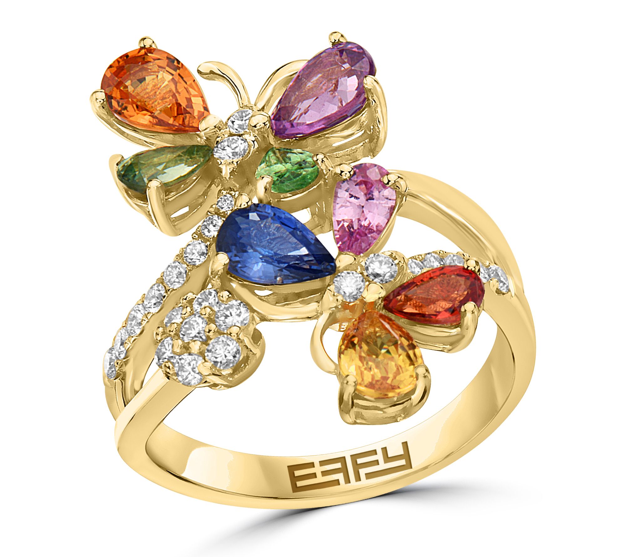 Effy Diamond & Multi-Sapphire Butterfly Ring, 14K Gold
