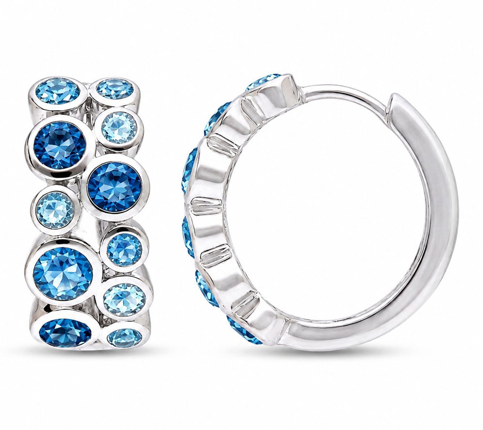 Ariva Sterling Silver Blue Topazt Bubble Hoop Earrings