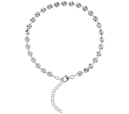 Italian Silver Adjustable Round Star Link Anklet, 3.2g