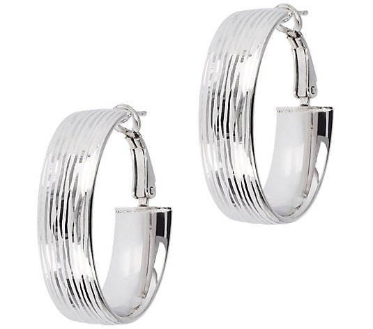 Italian Silver 1-1/4" Diamond-Cut Hoop Earrings