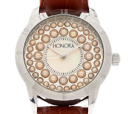 Honora Mother-of-Pearl and Cultured Pearl Leather Strap Watch - QVC.com