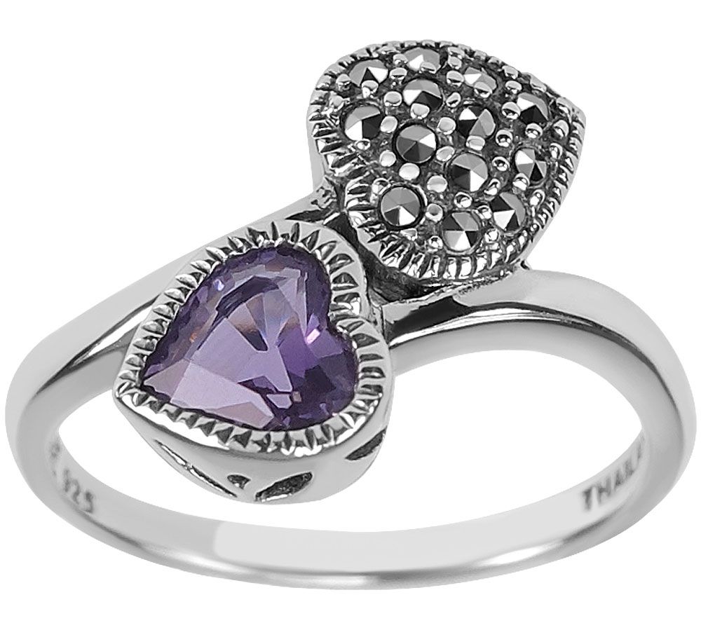 Suspicion Sterling Marcasite & Gemstone Crossov er Ring
