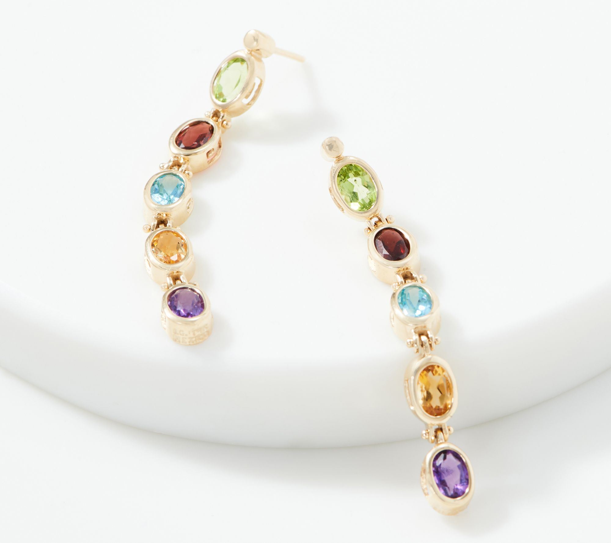 14k Yellow Gold Earrings With Multi-Color Gemstones 