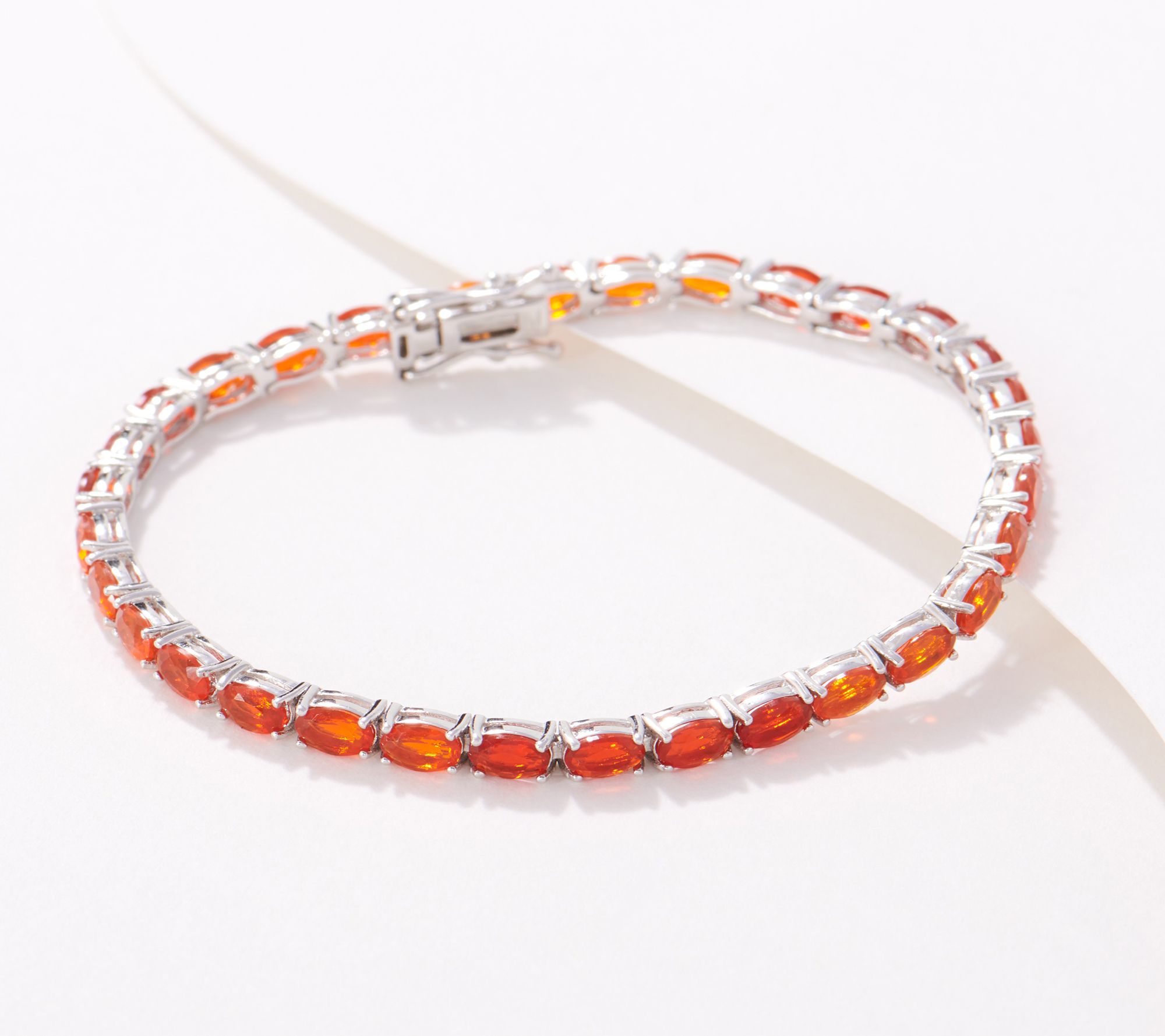 Oval Mexican Orange Fire Opal with Clear Gemstones Sterling Silver Stud Earrings 