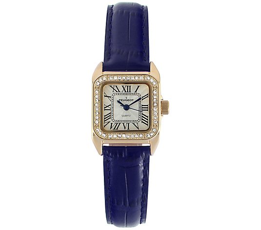 Peugeot Women's 14K Gold-Plated Stainless Square Leather Watc