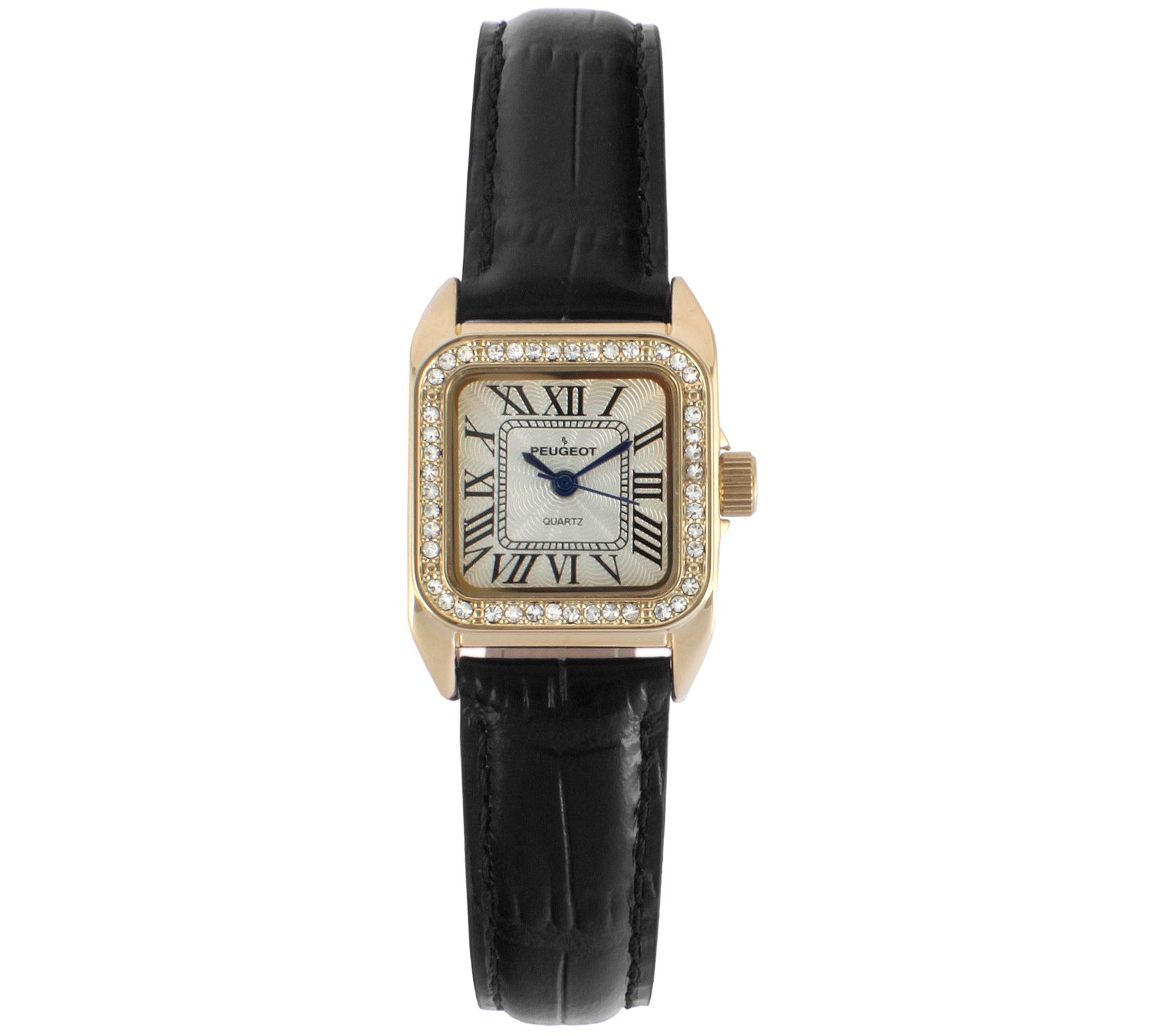 Peugeot Women's 14K Gold-Plated Stainless Square Leather Watc