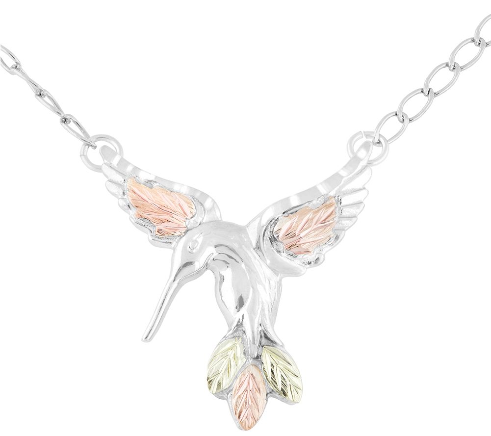 Black Hills Hummingbird Necklace, Sterling/12KGold