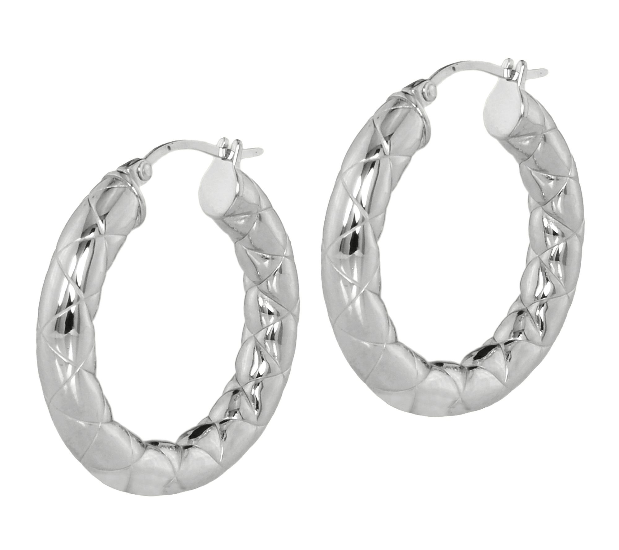 Steel By Design 1-1/4" Quilted Polished  Hoop Earrings