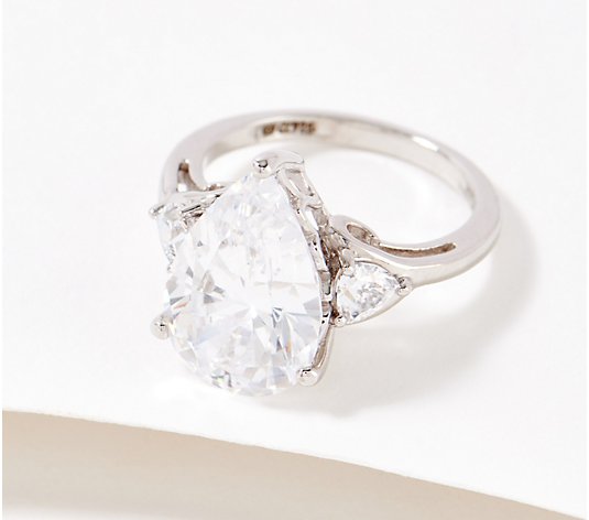 Diamonique 3-Stone Ring, Platinum Clad
