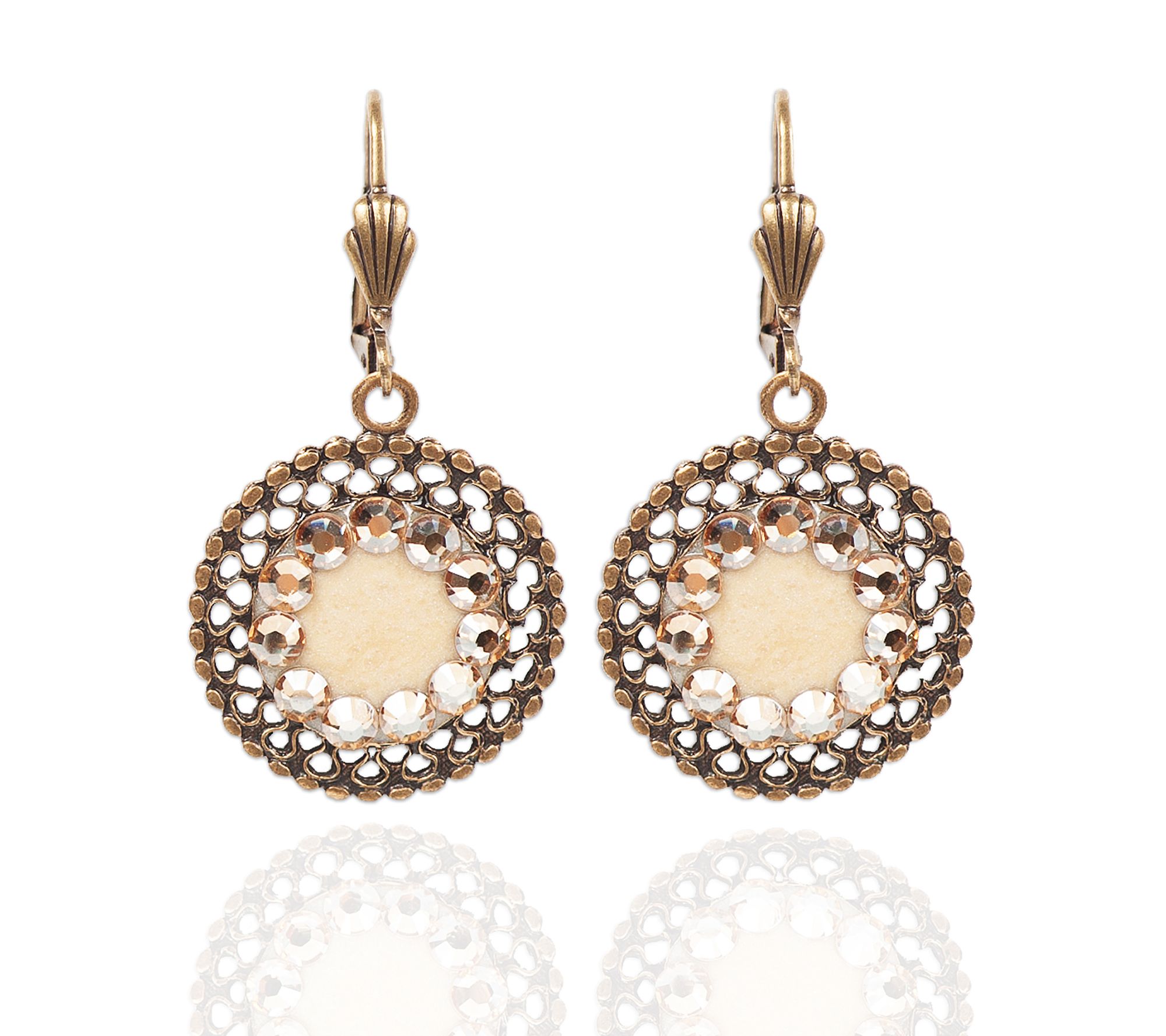 Anne Koplik Champagne & Lace Dangle Earrings