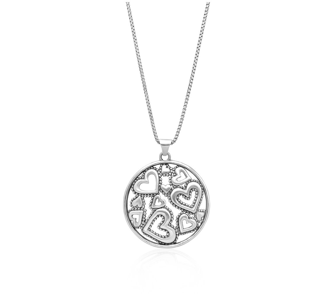 Or Paz Sterling Silver Round Multi Heart Neckla ce