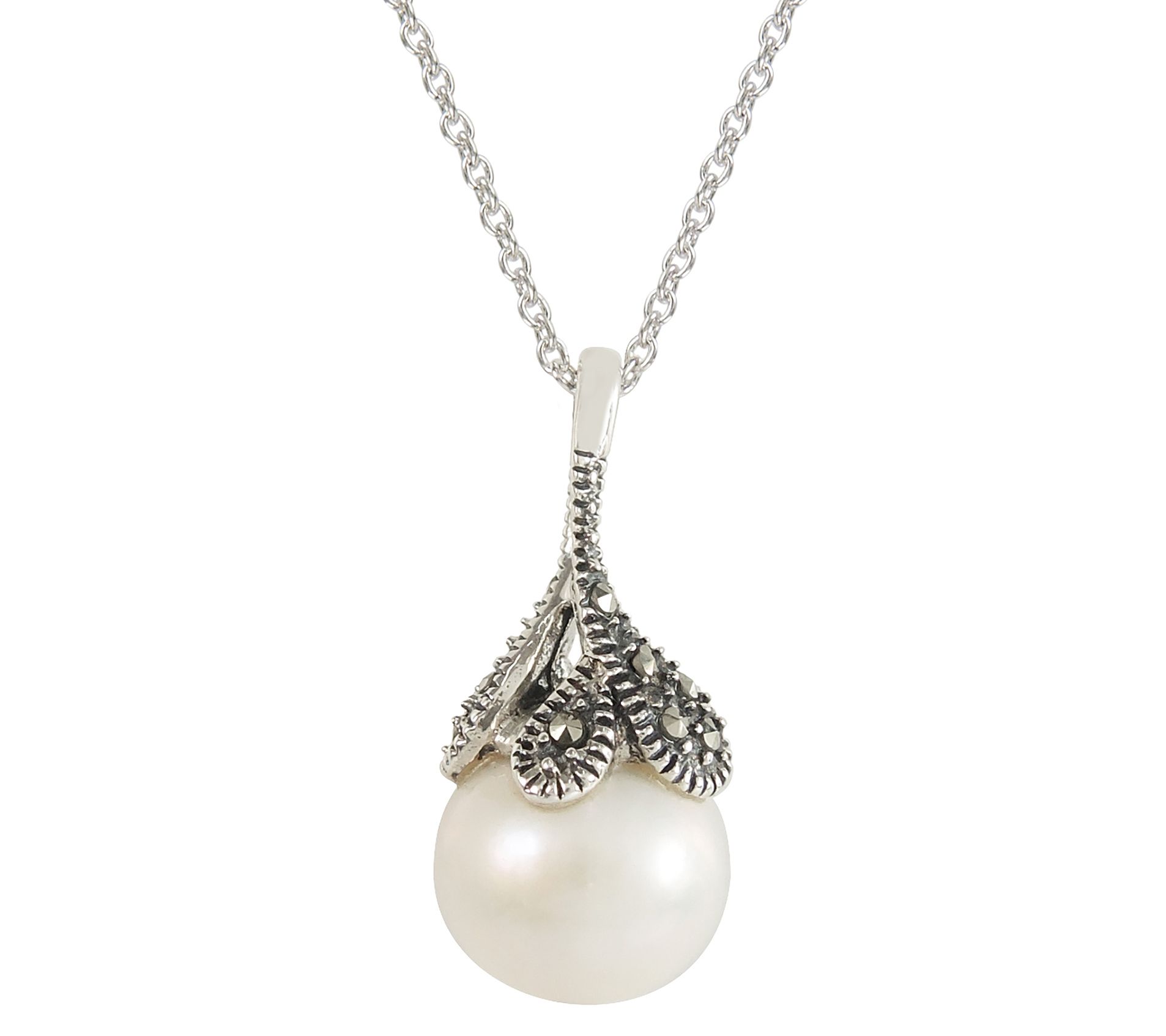 Suspicion Sterling Cultured Pearl & Marcasite P endant w/ Chai