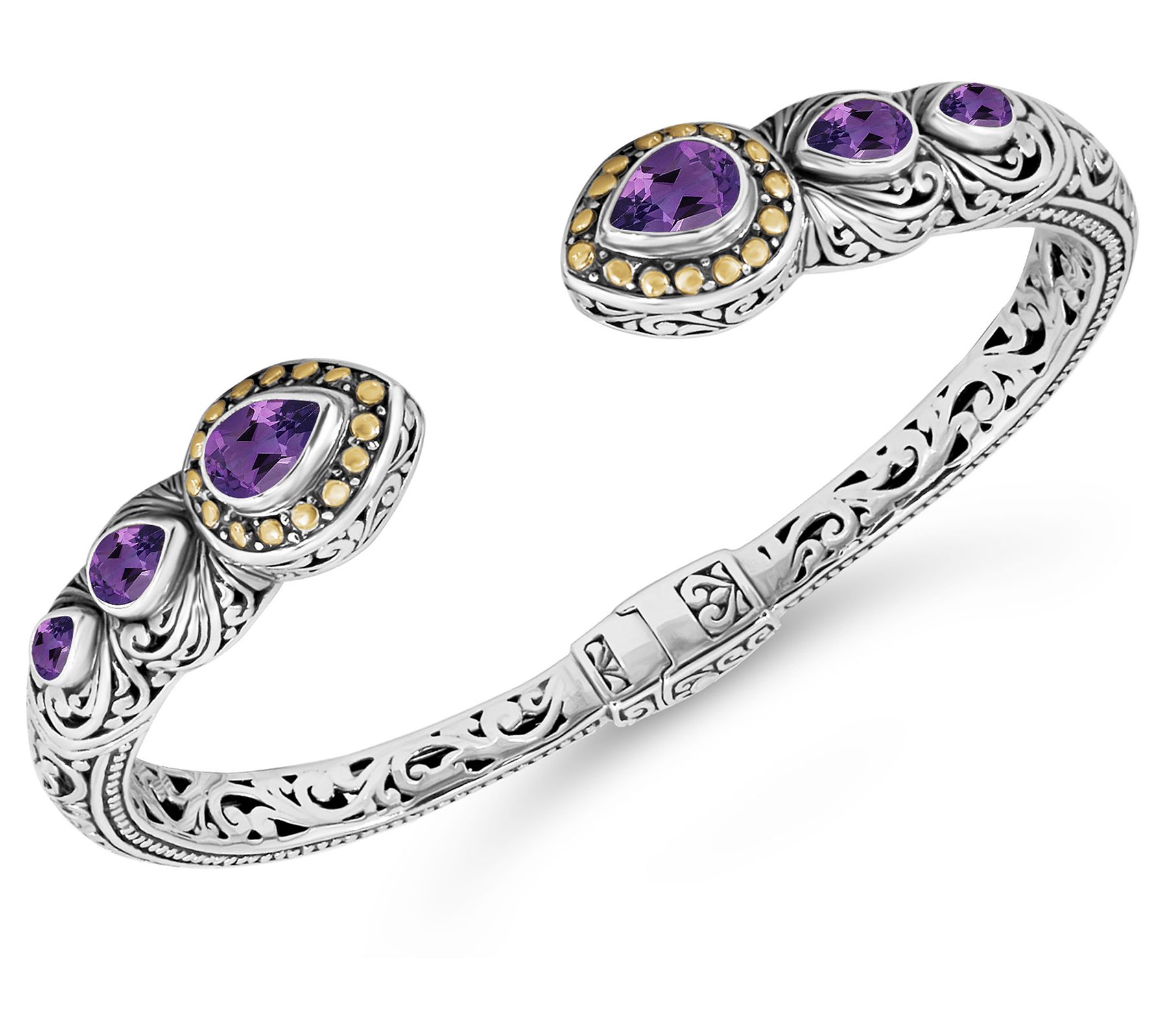 DEVATA Sterling Silver & 18K Gold Gemstone Bali Cuff - QVC.com