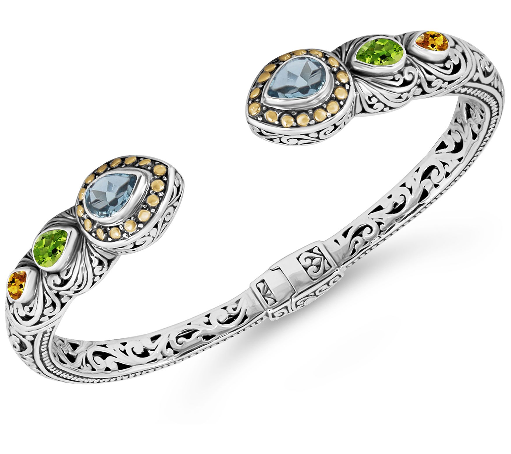 DEVATA Sterling Silver & 18K Gold Gemstone Bali Cuff