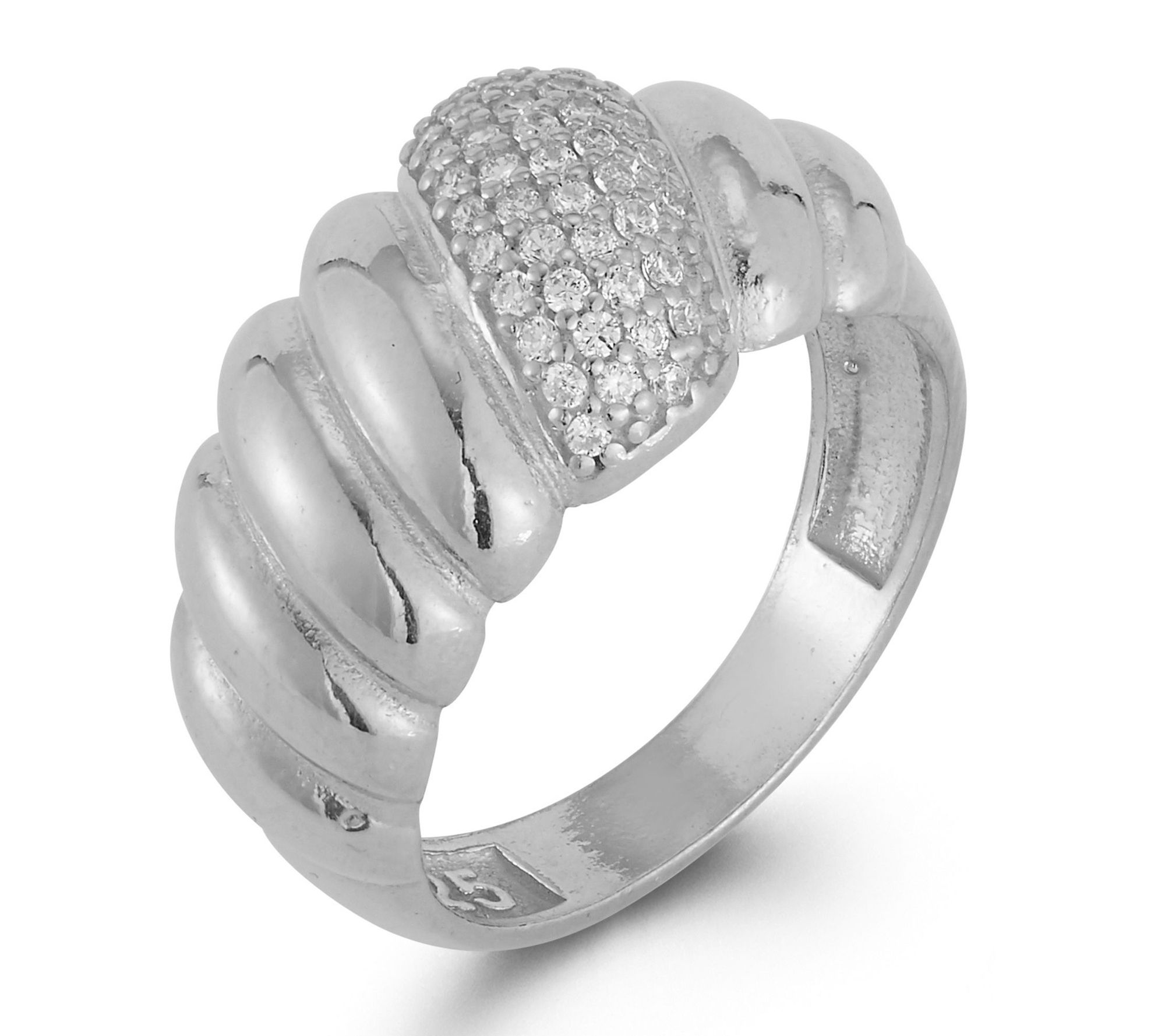 Sterlina Silver Pave Dome Croissant Ring, Sterlng