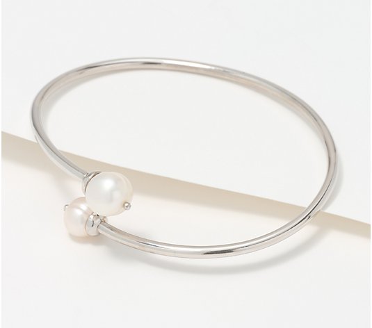Honora Cultured Pearl Contrarie Wrap Bangle, Sterling Silver