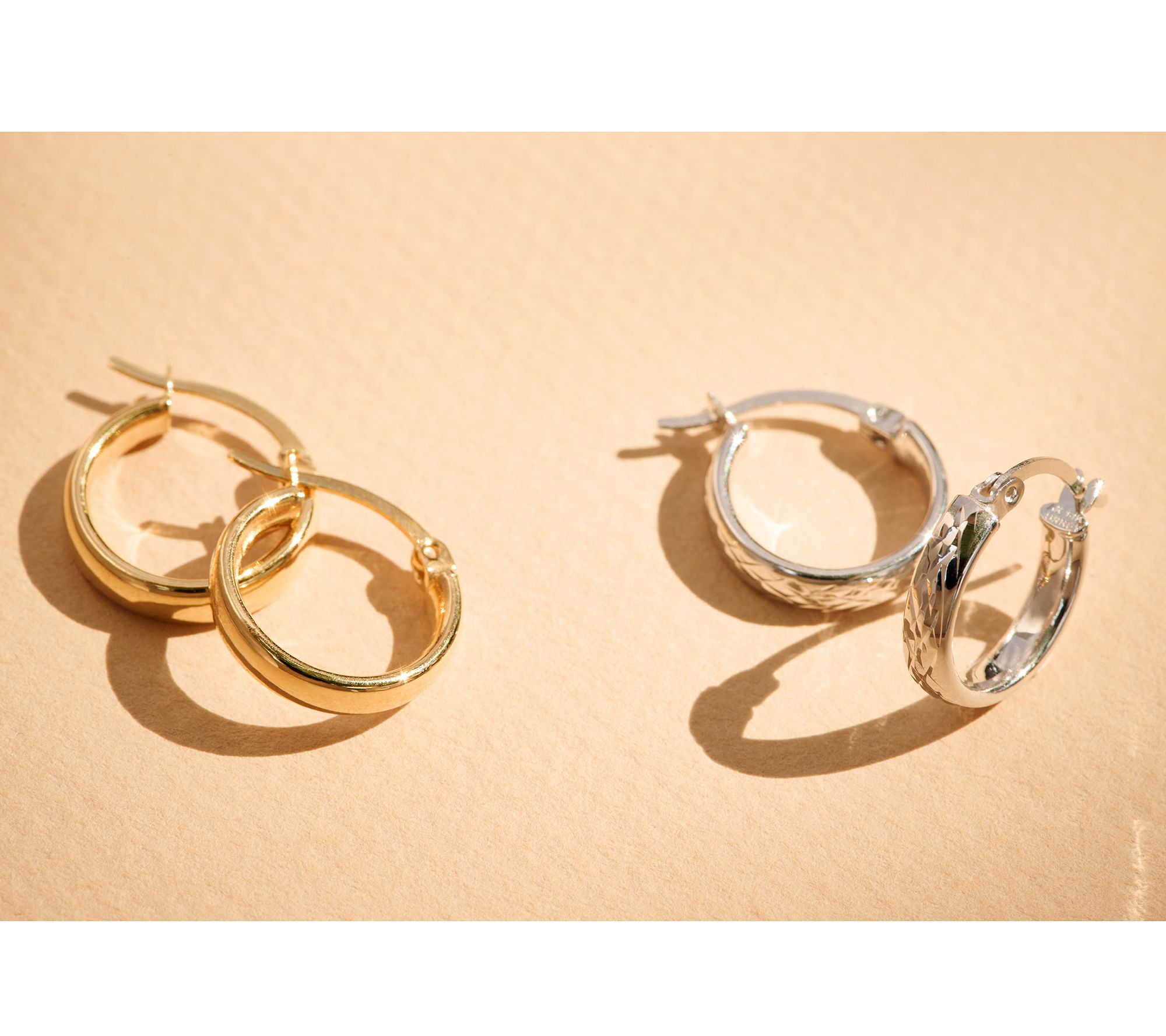 Adorna 14K Gold 2 Polished or Diamond Cut Hoop Earrings 