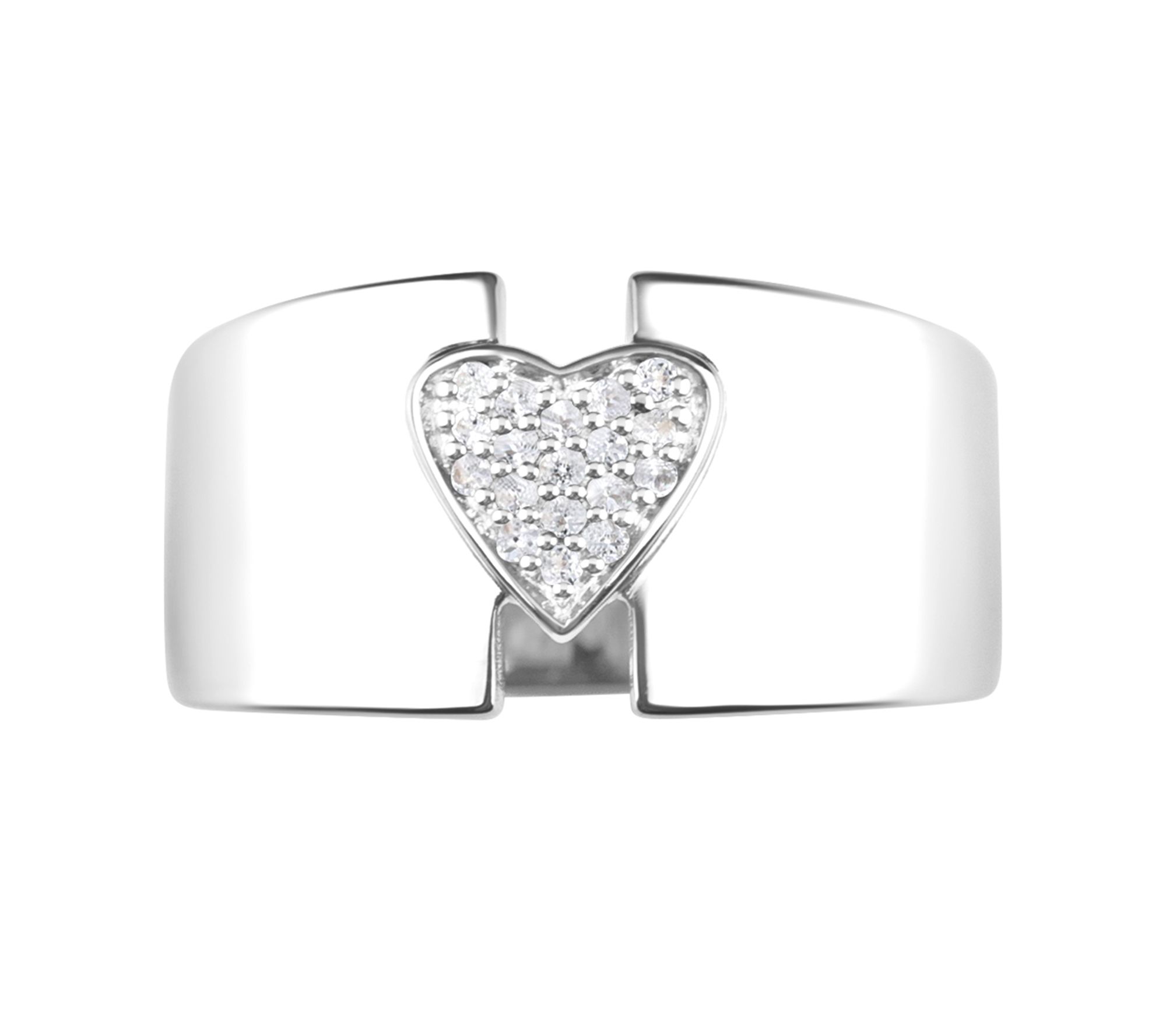 Ariva Sterling Silver White Topaz Pave Heart Wide Band Ring