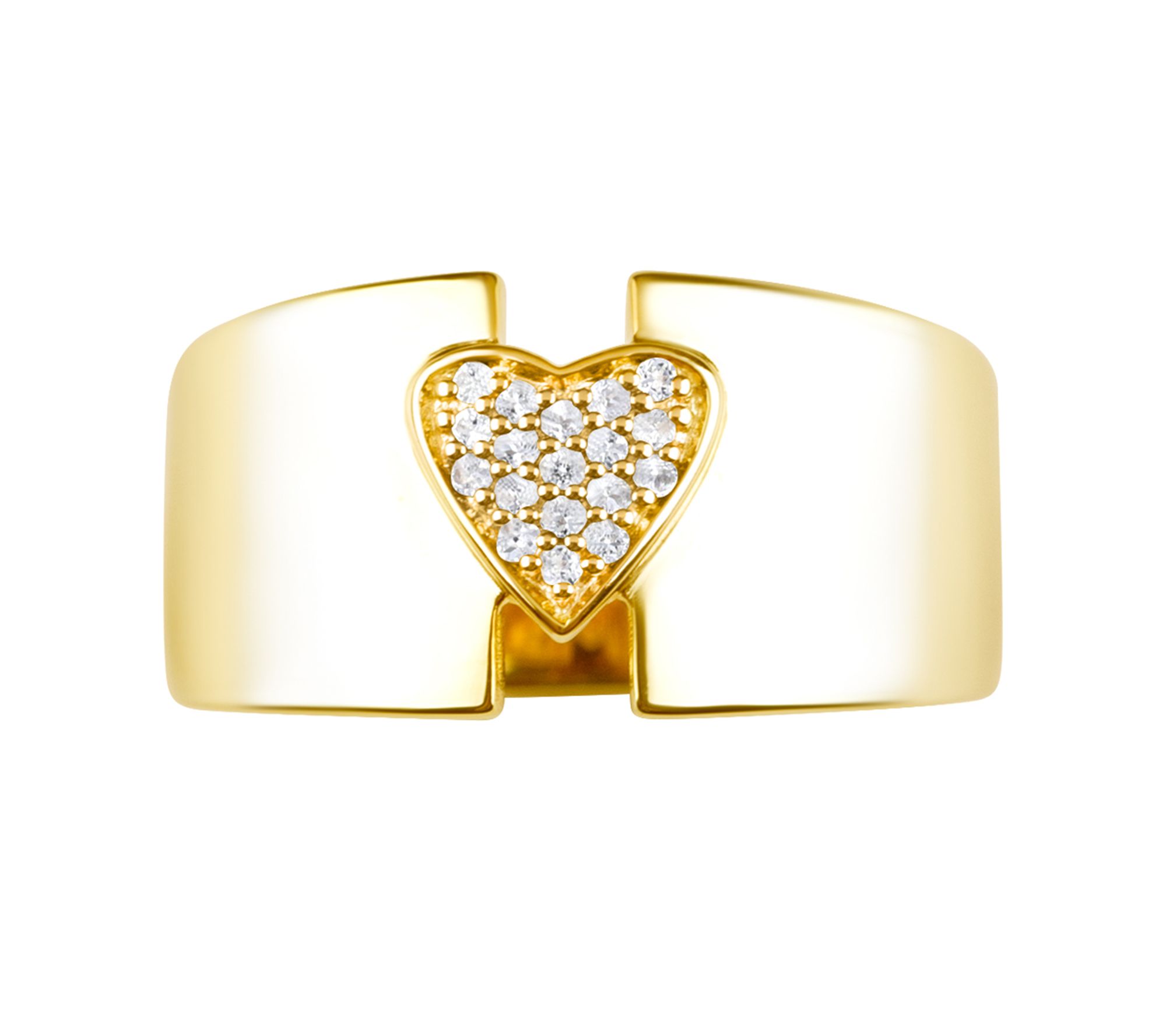 Ariva Sterling Silver White Topaz Pave Heart Wide Band Ring