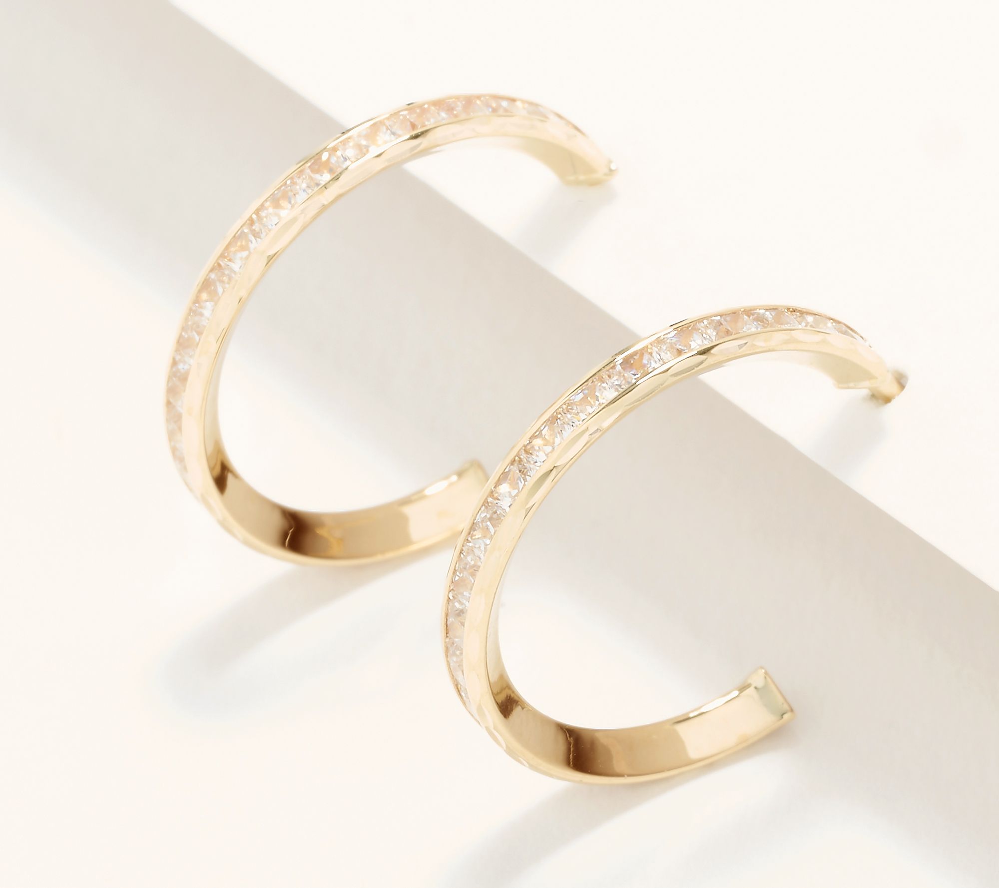 Diamonique Italia Half Hoop Earrings, 14K Gold