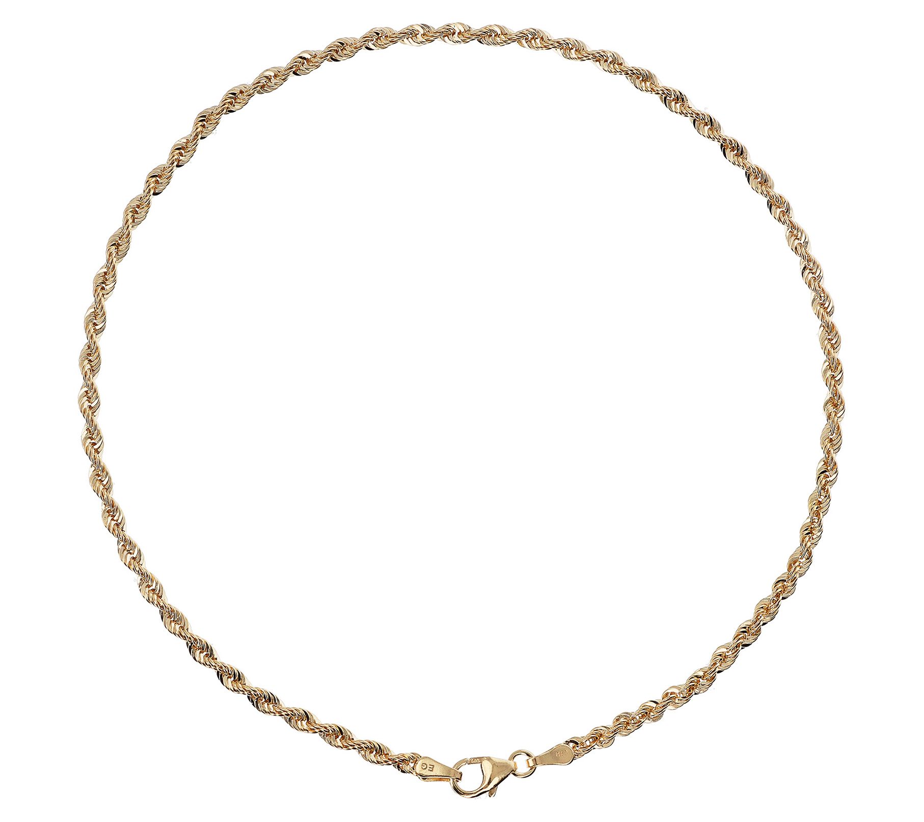EternaGold 11" Rope Chain Ankle Bracelet, 14K,1.9g