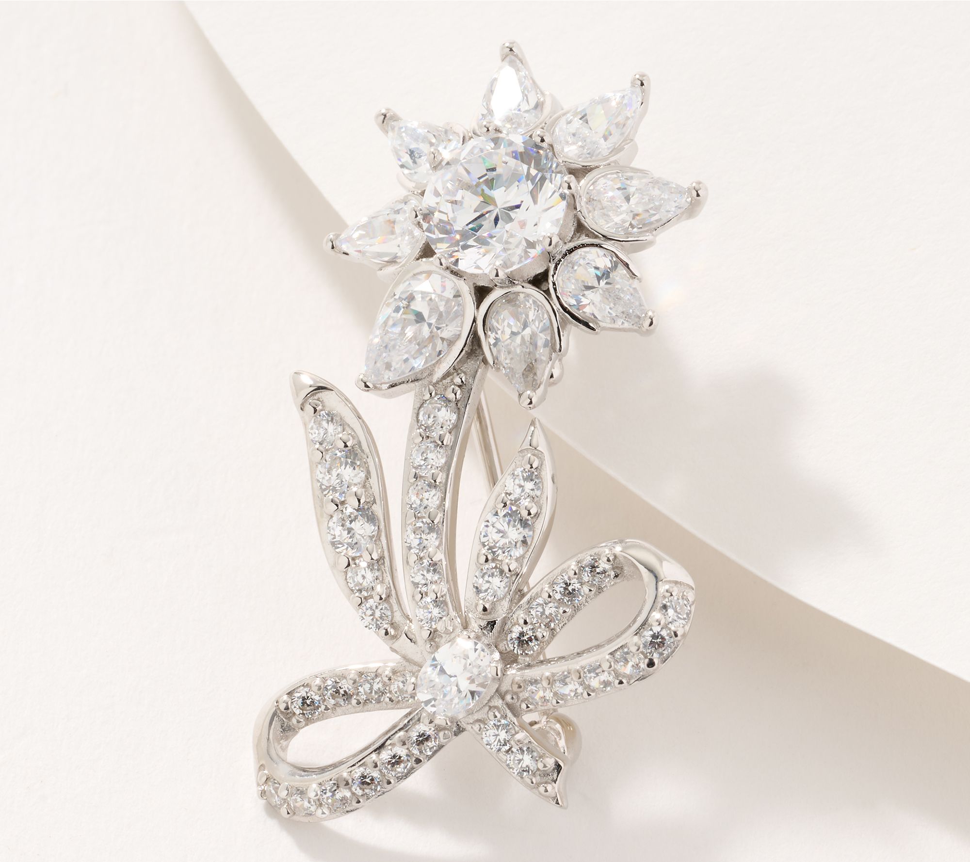 Diamonique x Prince Dimitri Petite Fleur Brooch Enhancer Sterling Silver