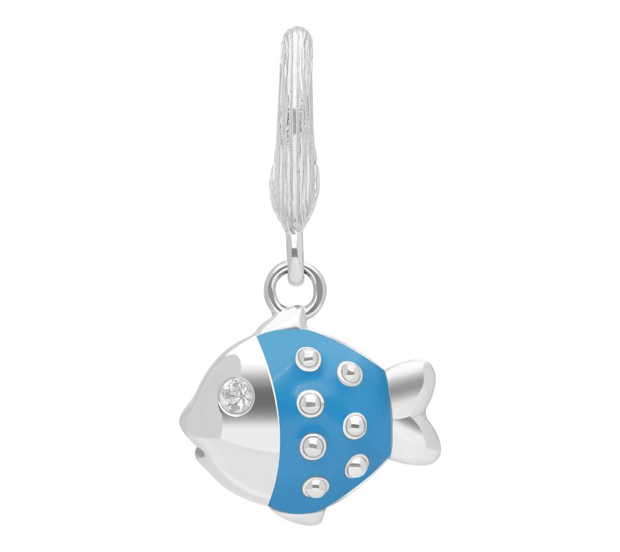 Ariva Sterling Silver White Topaz Blue Fiona the Fish Charm