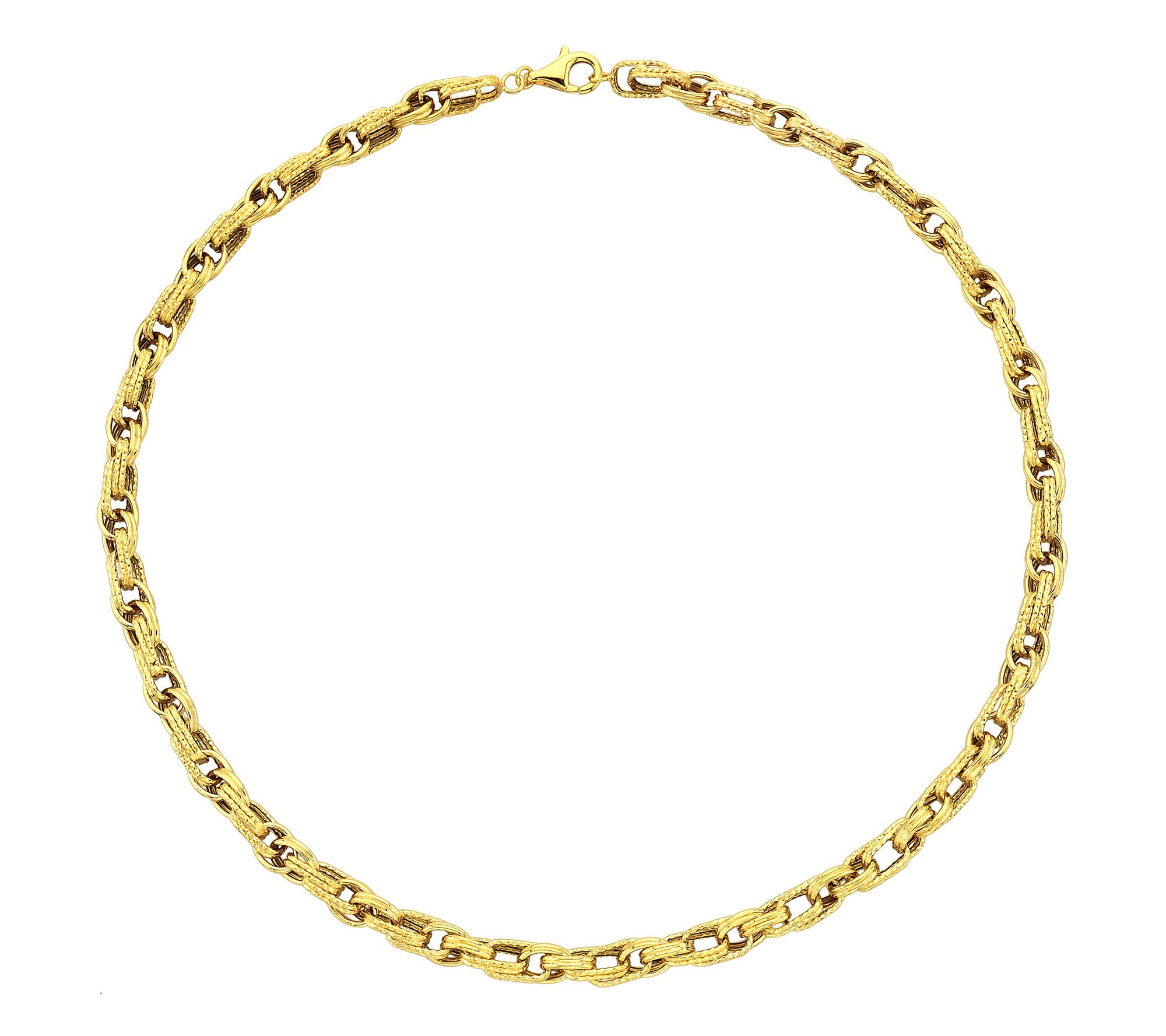 Adorna 14K Gold Textured  & Po lished Oval Lin k Necklace