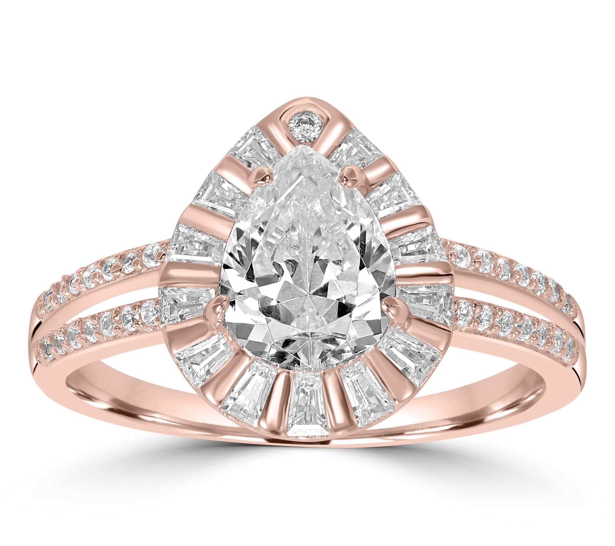 Diamonique x Kathy Levine Pear Shape Split Band Ring, Sterling