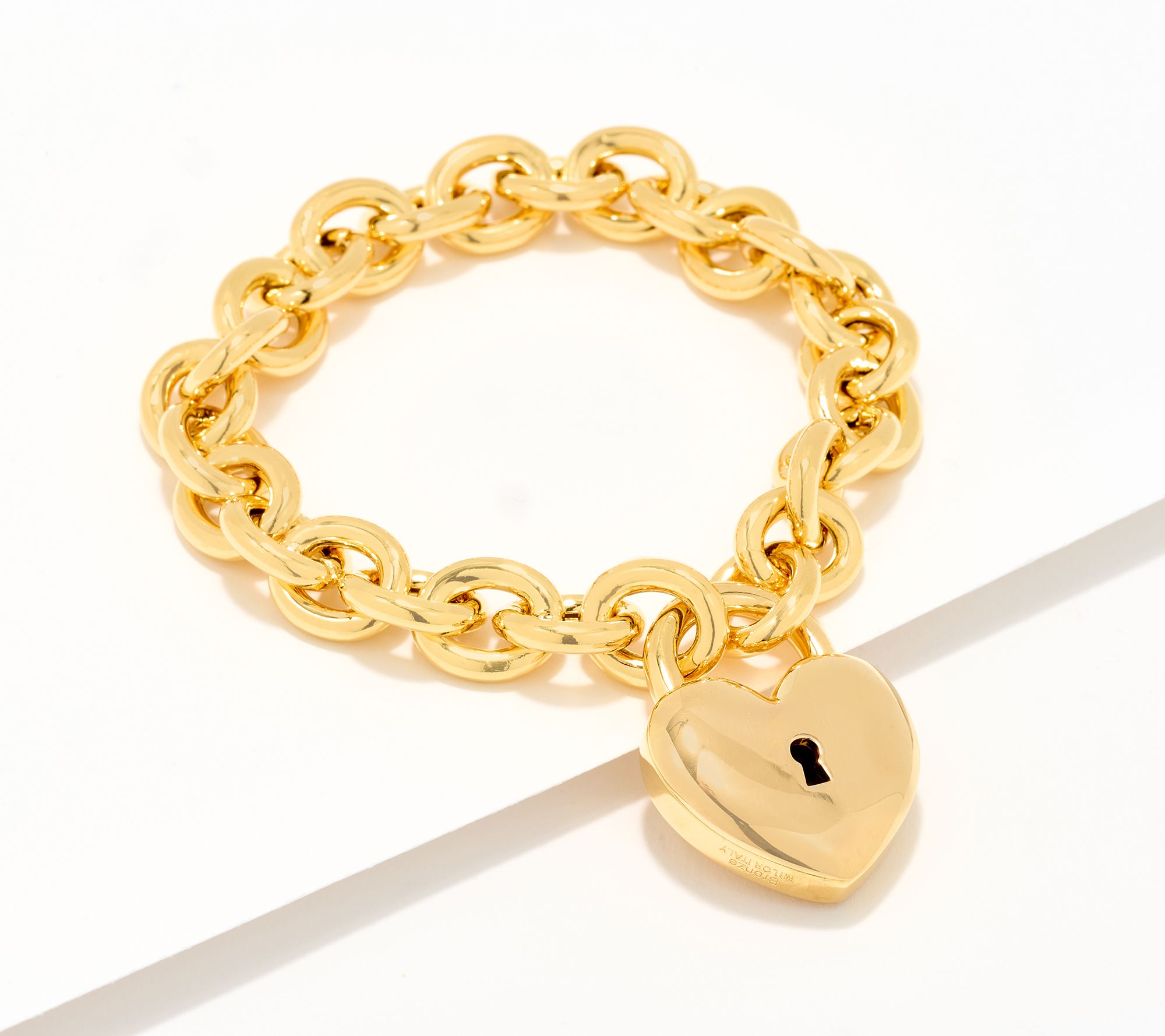 David Markstein Bronze Removable Heart Lock Rolo Bracelet
