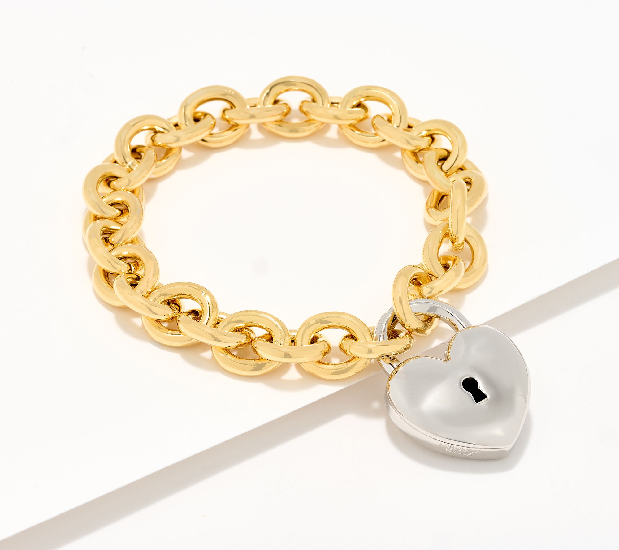 David Markstein Bronze Removable Heart Lock Rolo Bracelet