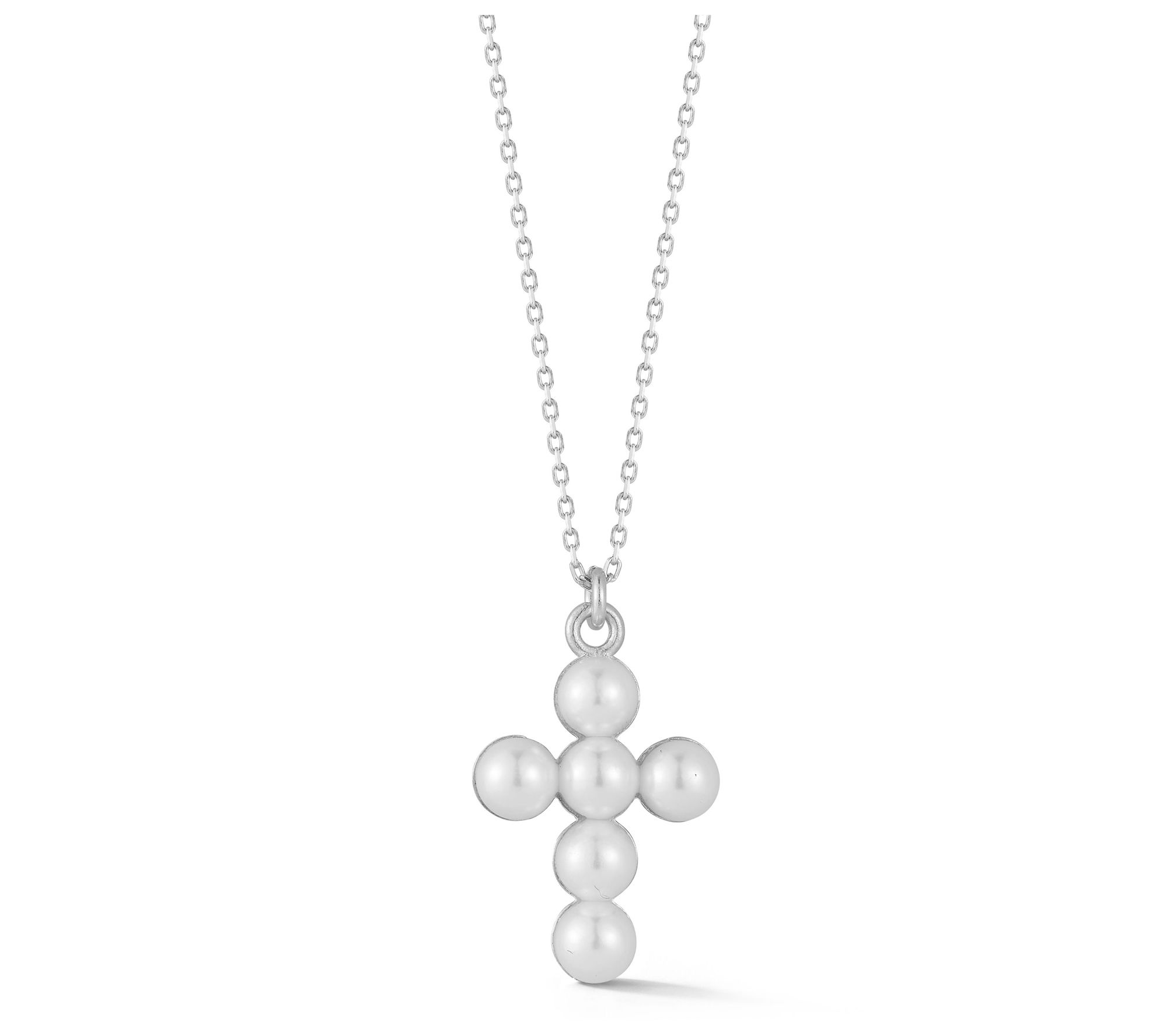 Sterlina Silver Cultured Pearl Cross Necklace,Sterling