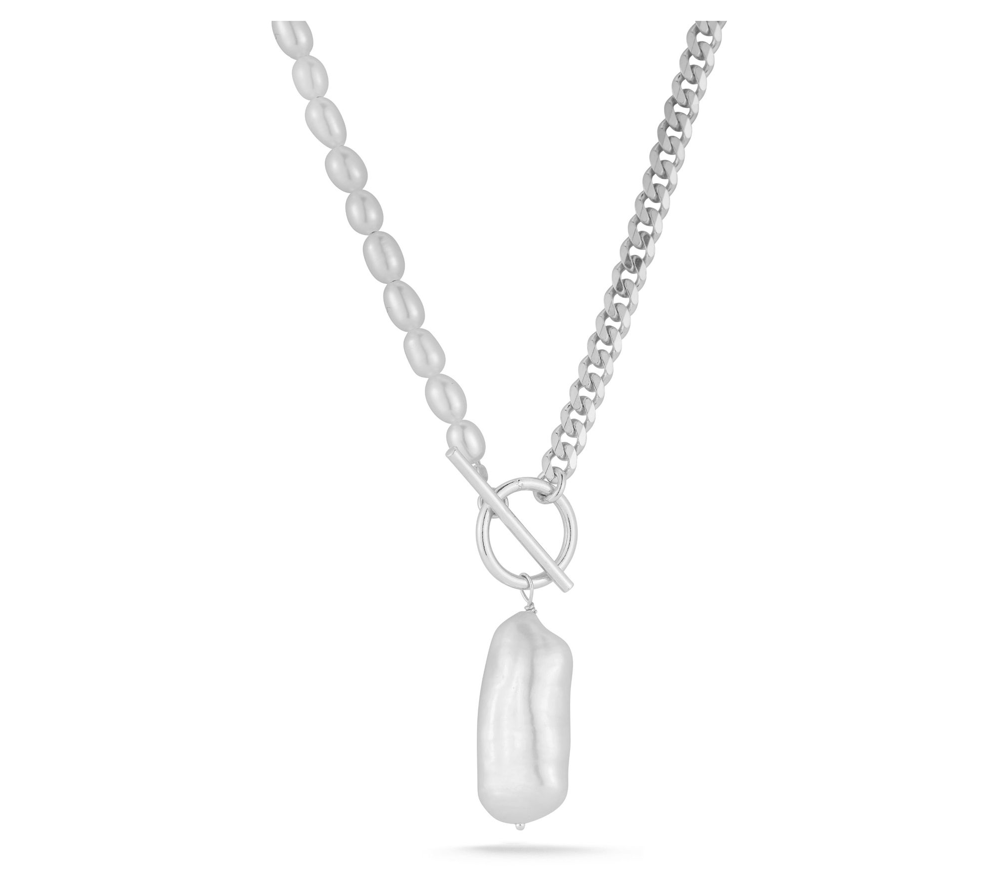 Sterlina Silver Cultured Pearl Toggle Necklace,Sterling
