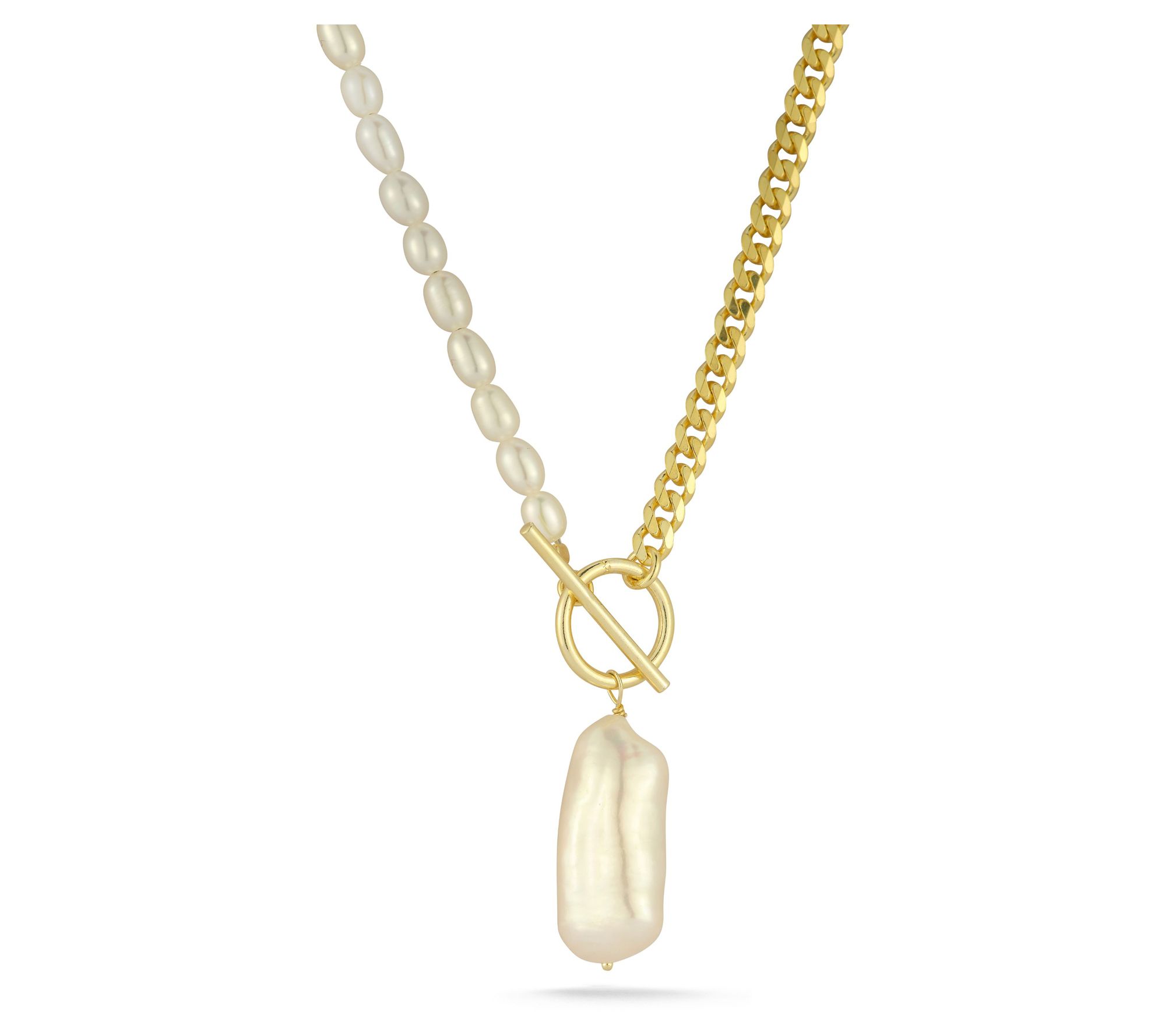 Sterlina Silver Cultured Pearl Toggle Necklace,Sterling