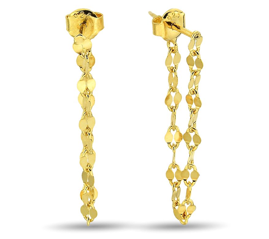 Silver Style Mirror Link Chain Drop Earring, Sterling