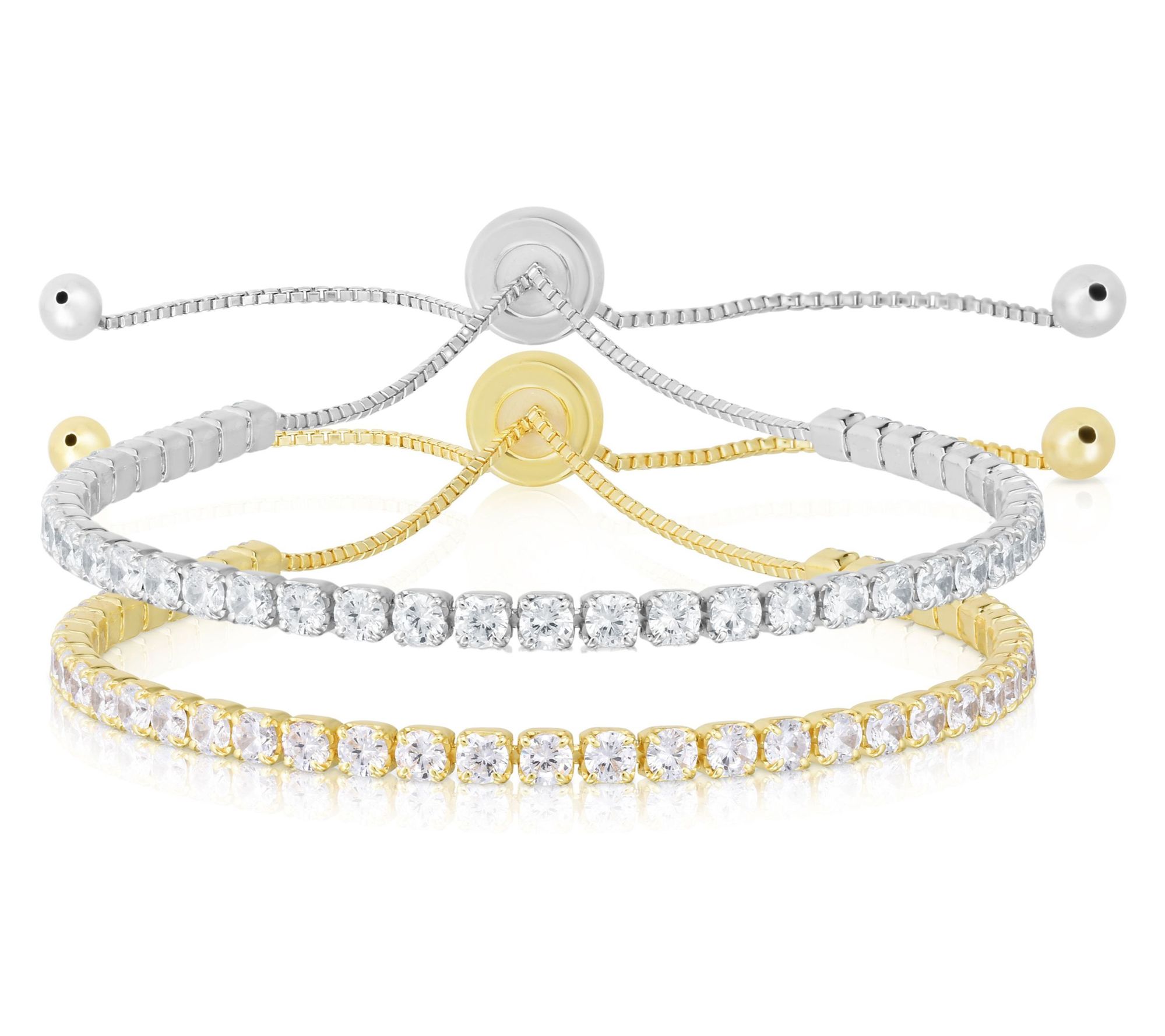 Sterlina Silver Set of 2 Adjustable Tennis Bracelets, Sterling