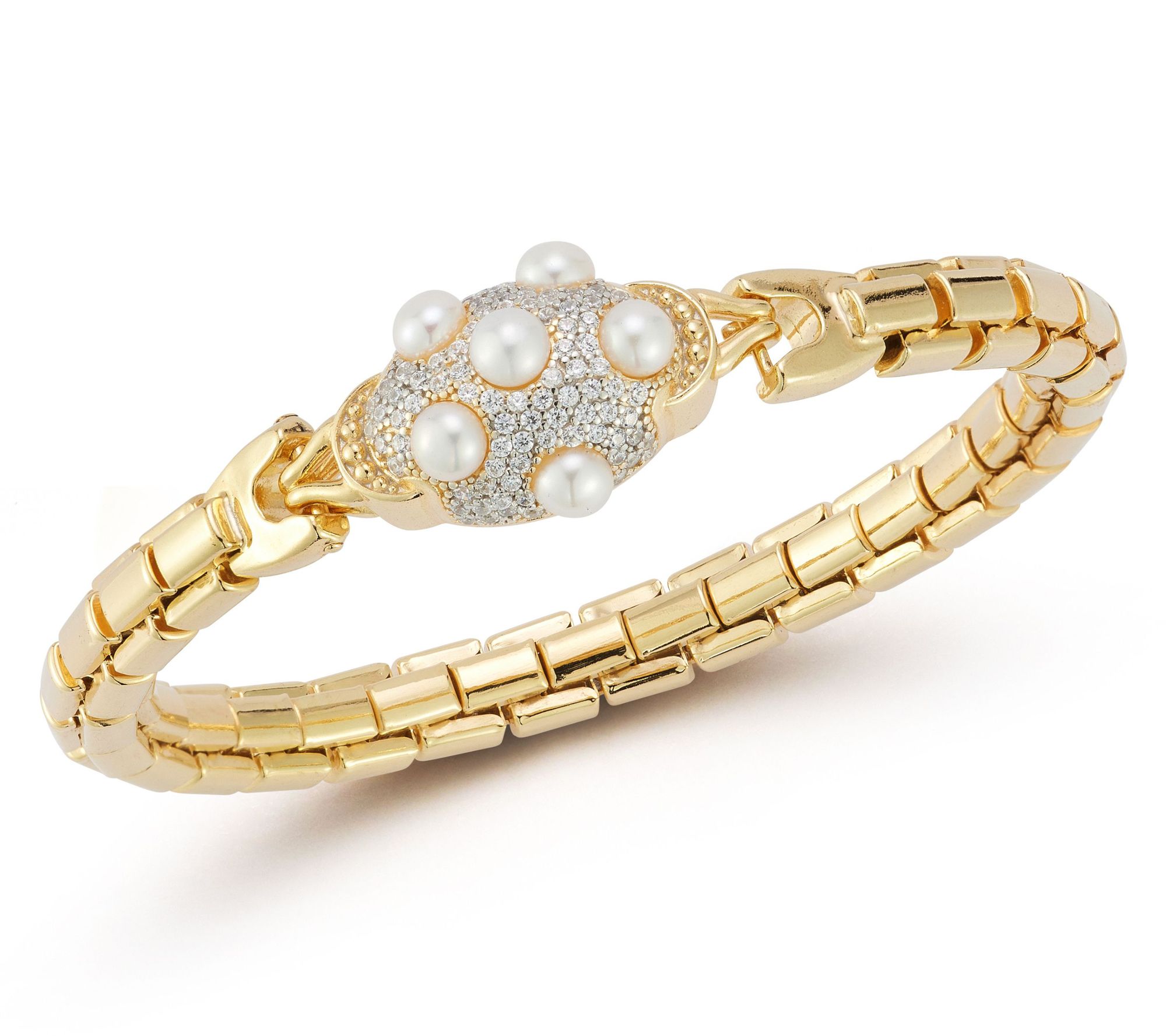Italian Silver Cultured Pearl Box Chain Bangle,Sterling