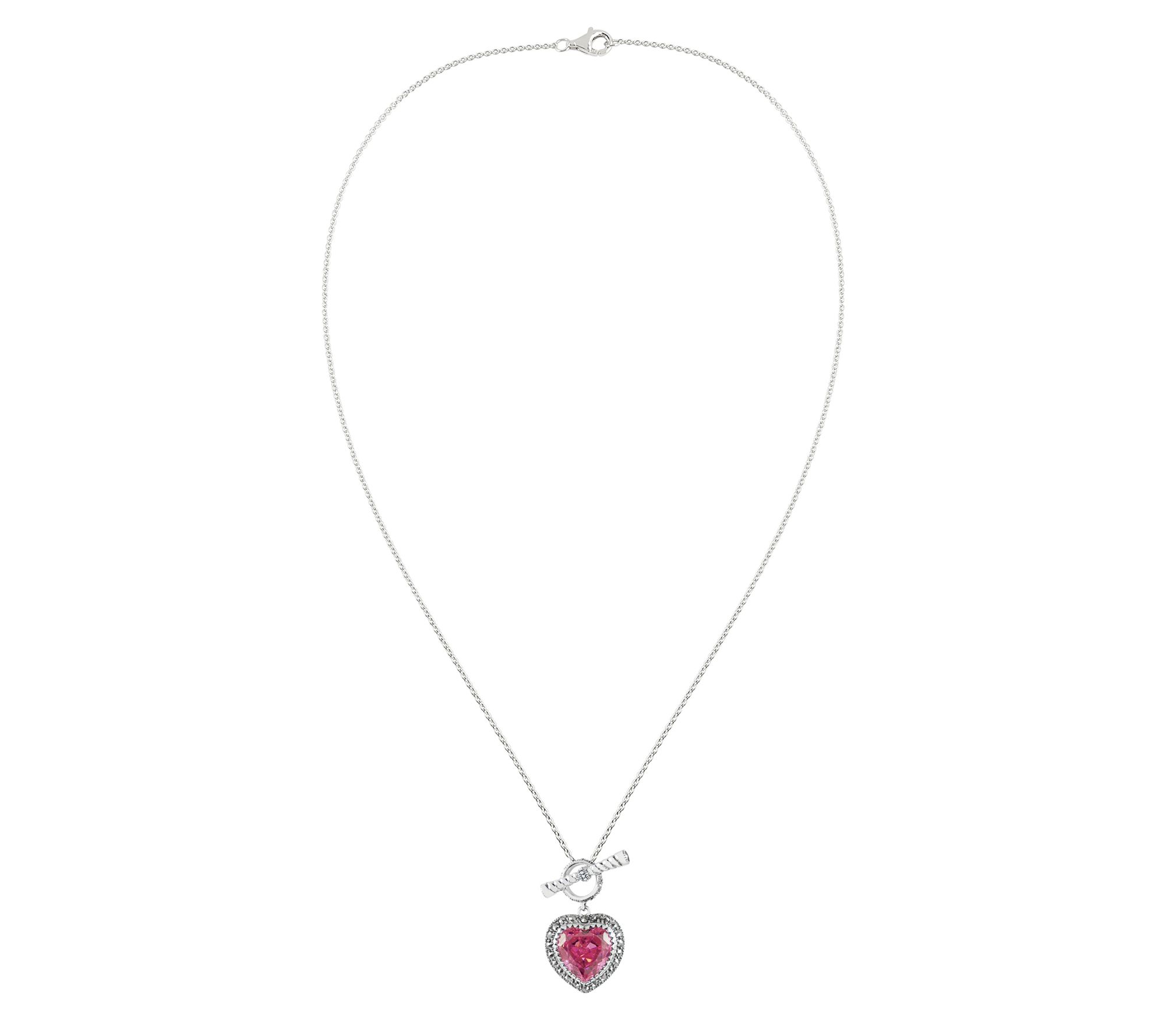 Diamonique& Marcasite Heart Toggle Necklace, Sterling Silver
