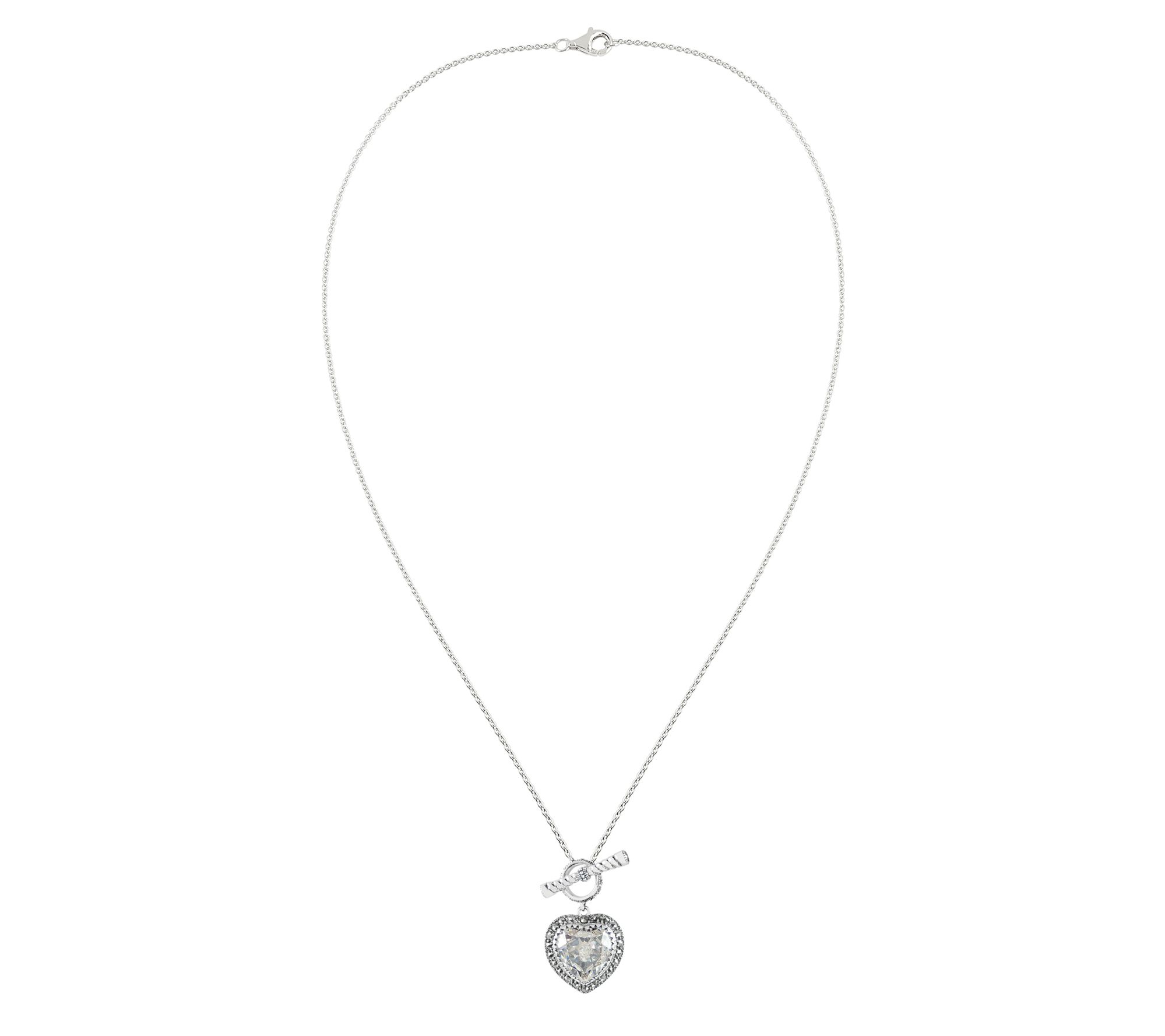 Diamonique& Marcasite Heart Toggle Necklace, Sterling Silver