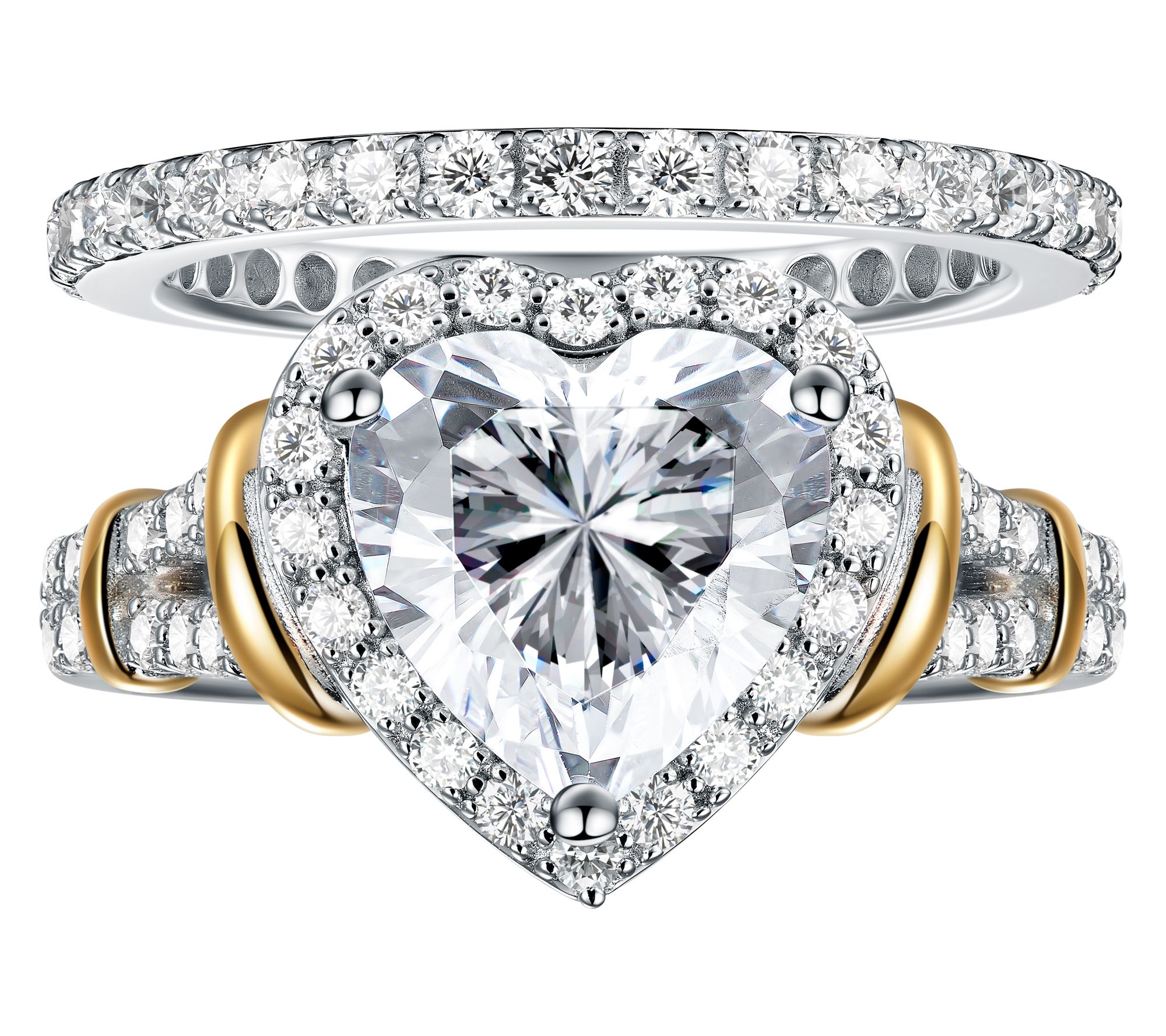 Diamonique Heart Center & Eternity Band Ring Set, Sterling
